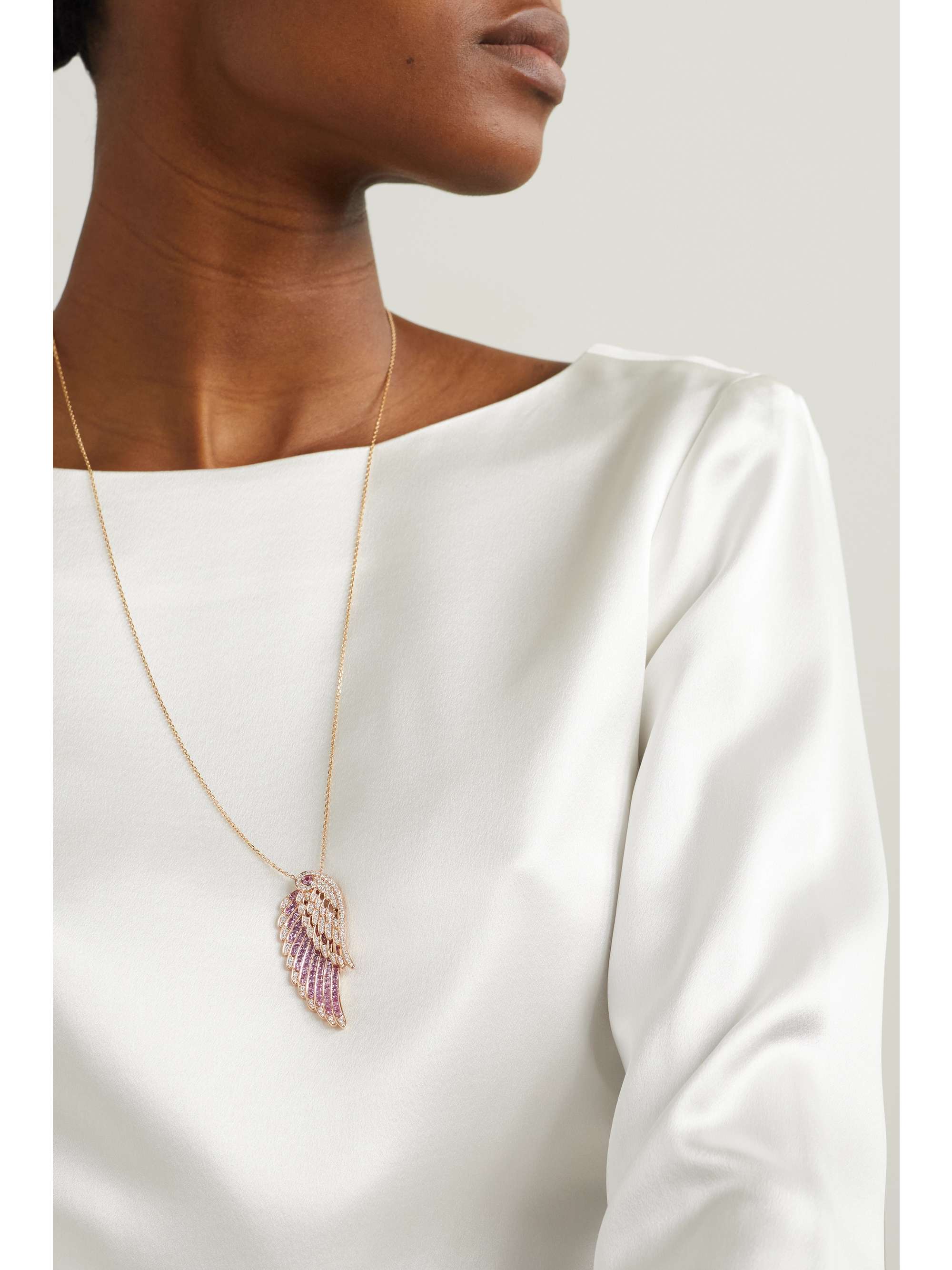 GARRARD Wings Embrace Phoenix 18-karat white gold, sapphire and diamond necklace