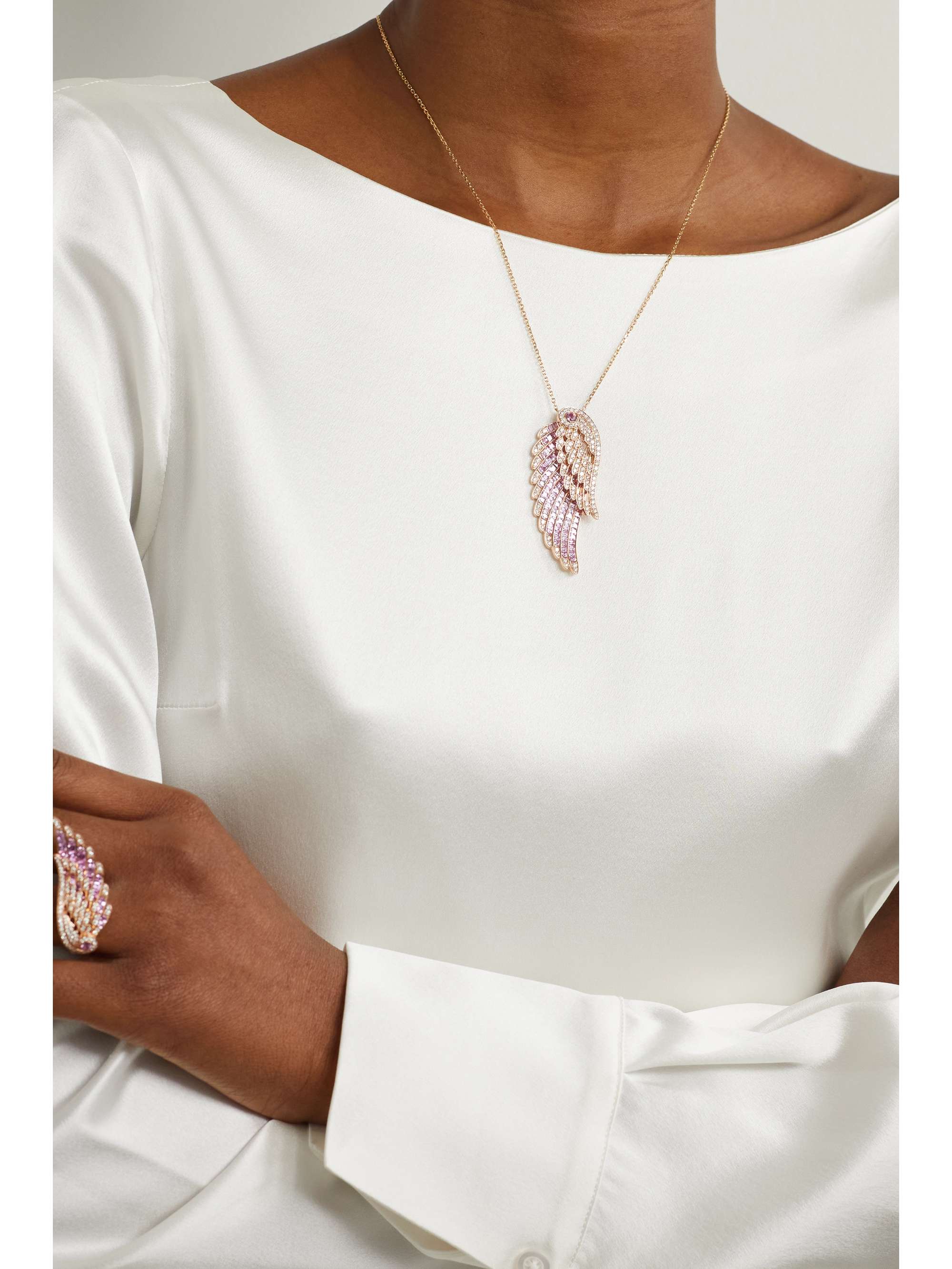 GARRARD Wings Embrace Phoenix 18-karat white gold, sapphire and diamond necklace