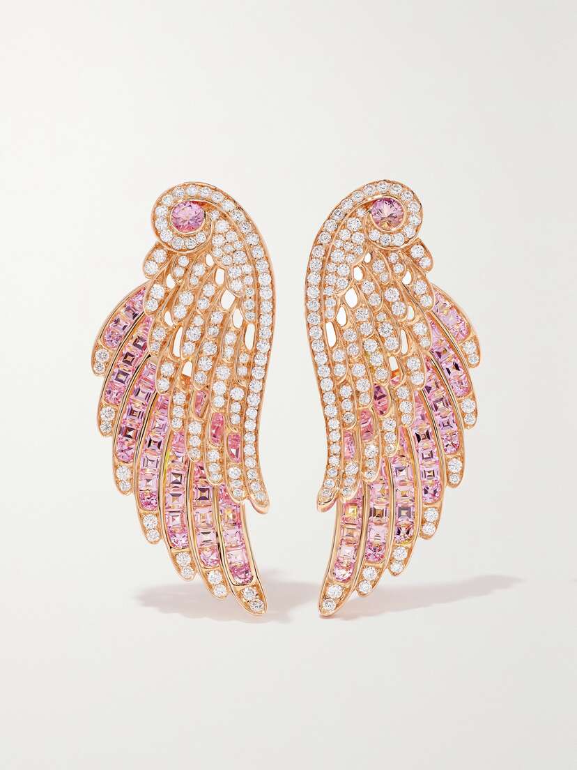 Garrard Wings Embrace 18-karat Rose Gold, Sapphire And Diamond Earrings