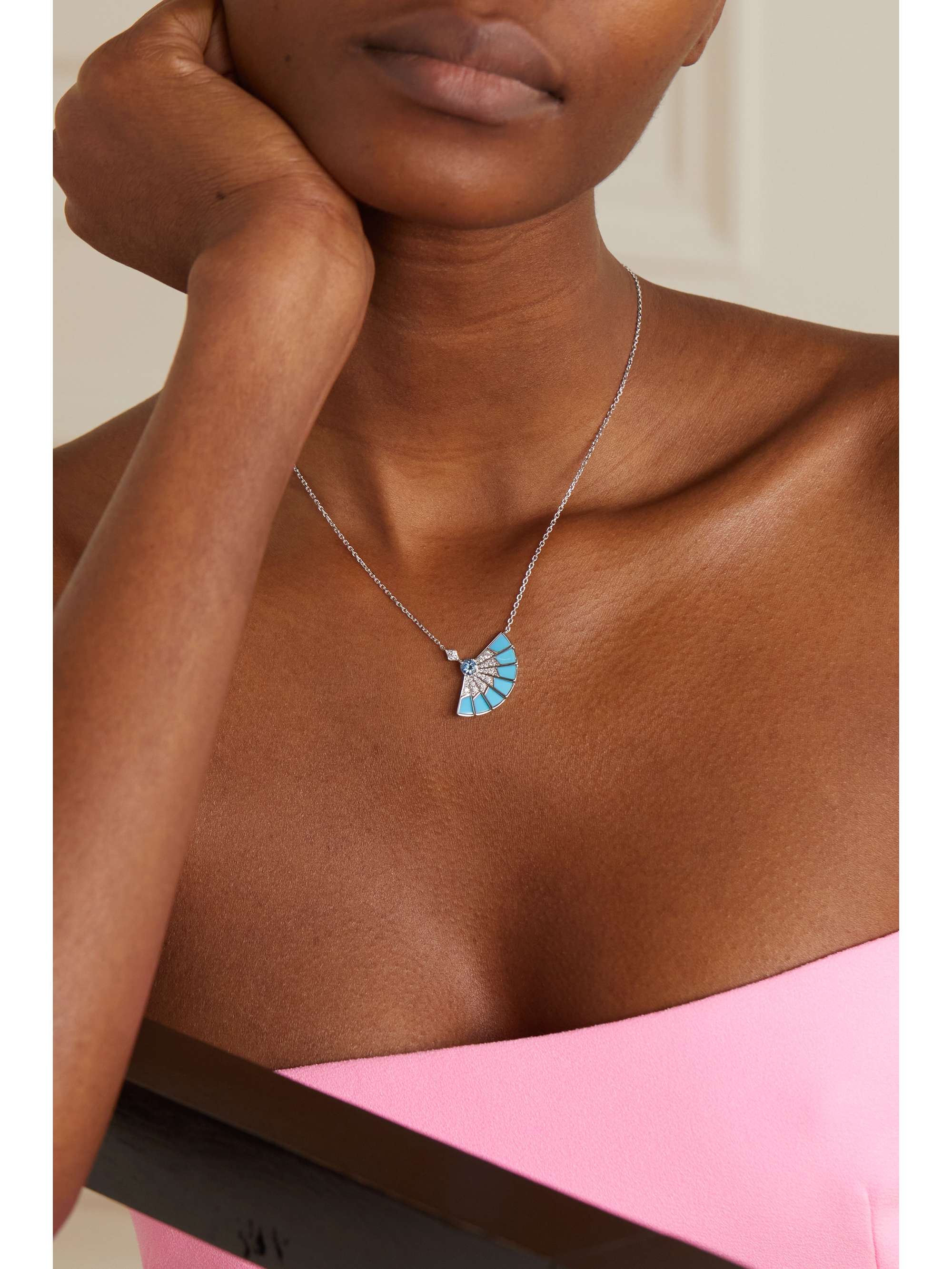 GARRARD Fanfare Symphony 18-karat white gold, mother-of-pearl and diamond necklace