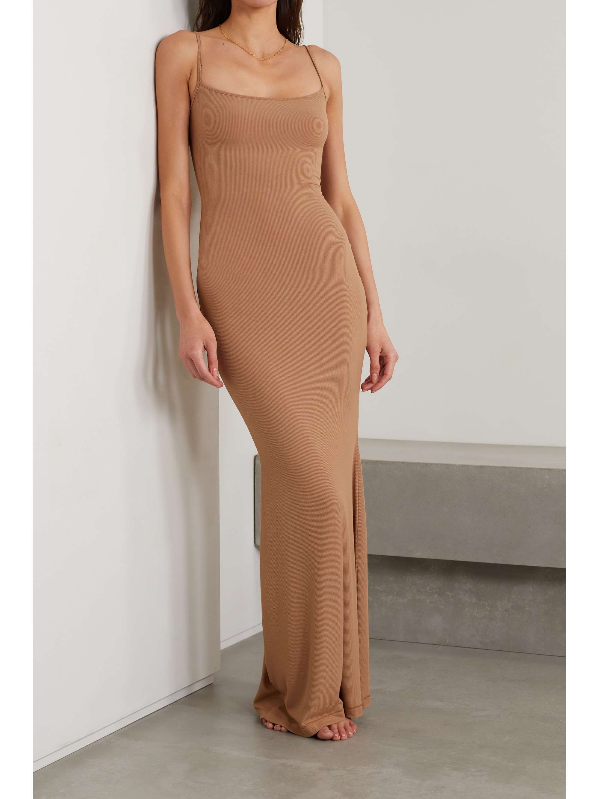 Soft Lounge ribbed stretch-modal slip dress - Camel