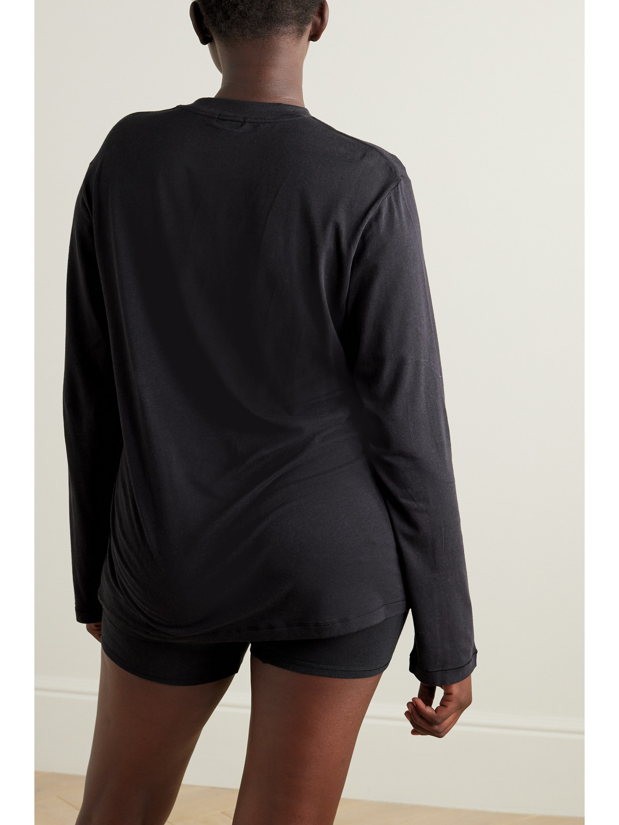 Skims Boyfriend Stretch-modal And Cotton-blend Jersey T-shirt In Black