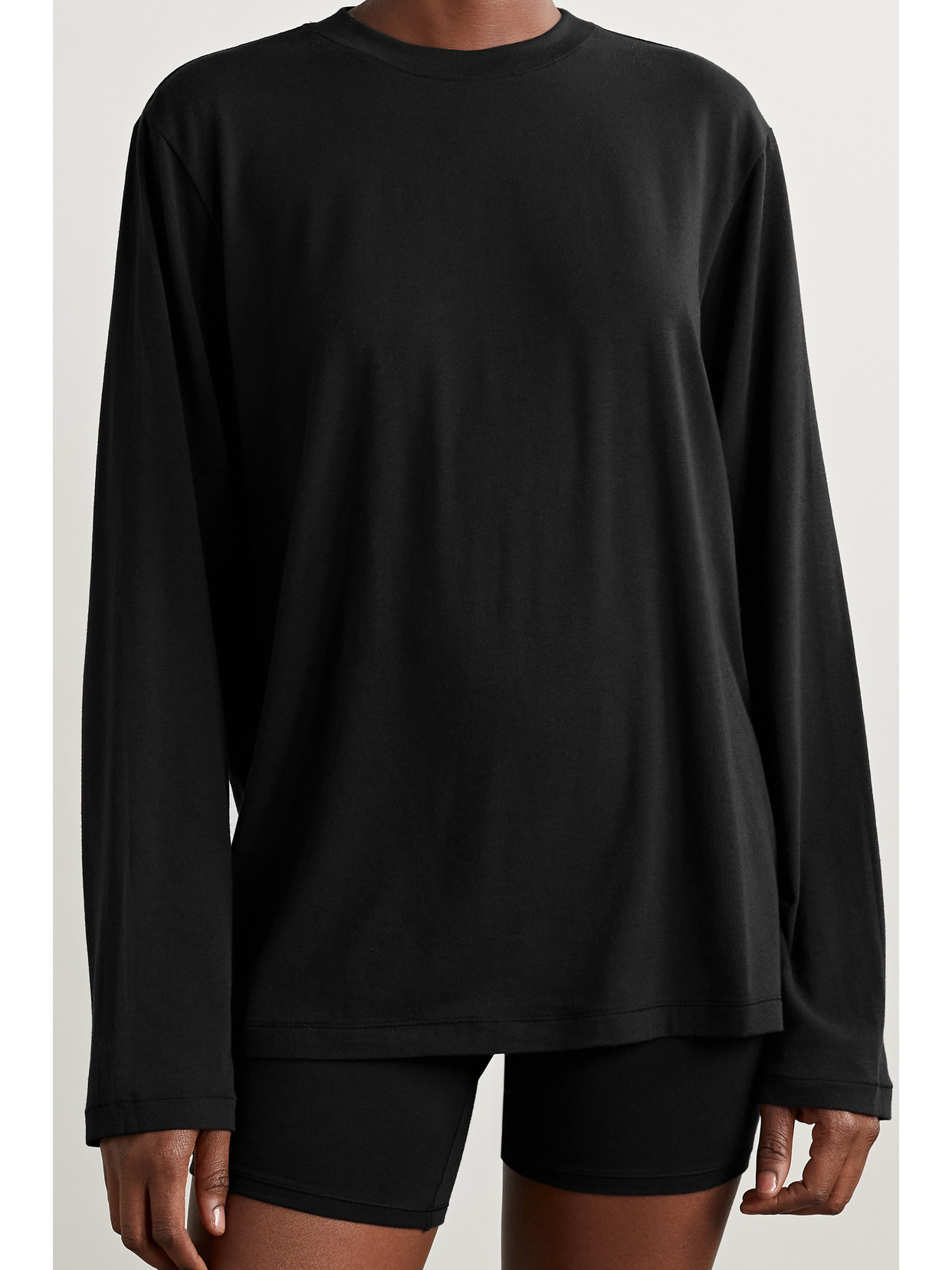 Skims Boyfriend Stretch-modal And Cotton-blend Jersey T-shirt In Black