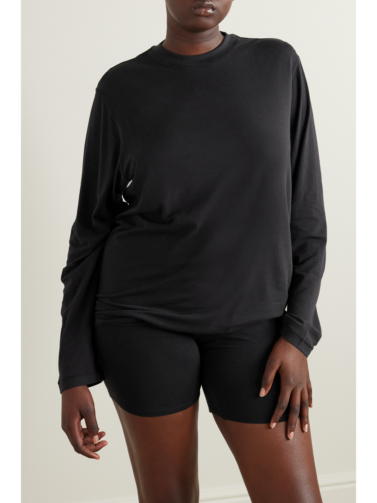 Skims Boyfriend Stretch-modal And Cotton-blend Jersey T-shirt In Black