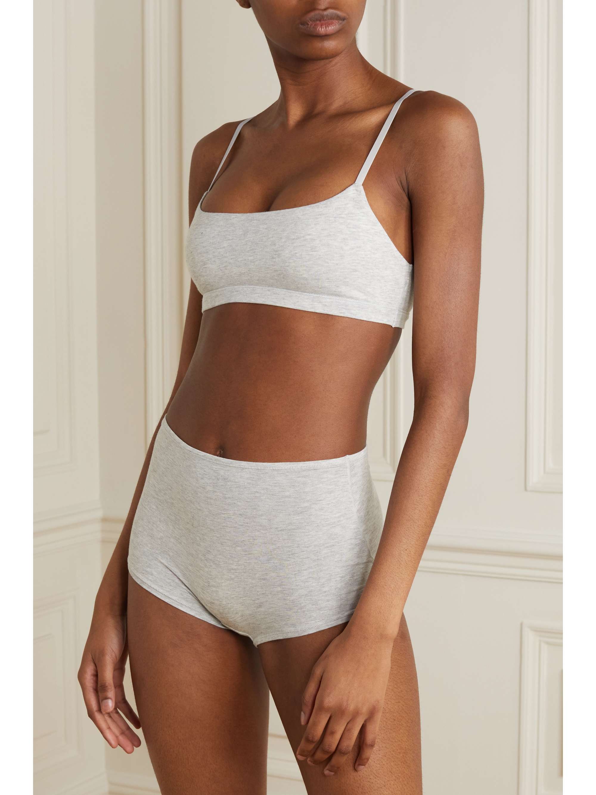 SKIMS Stretchcotton jersey boy shorts Light Heather Grey NETAPORTER