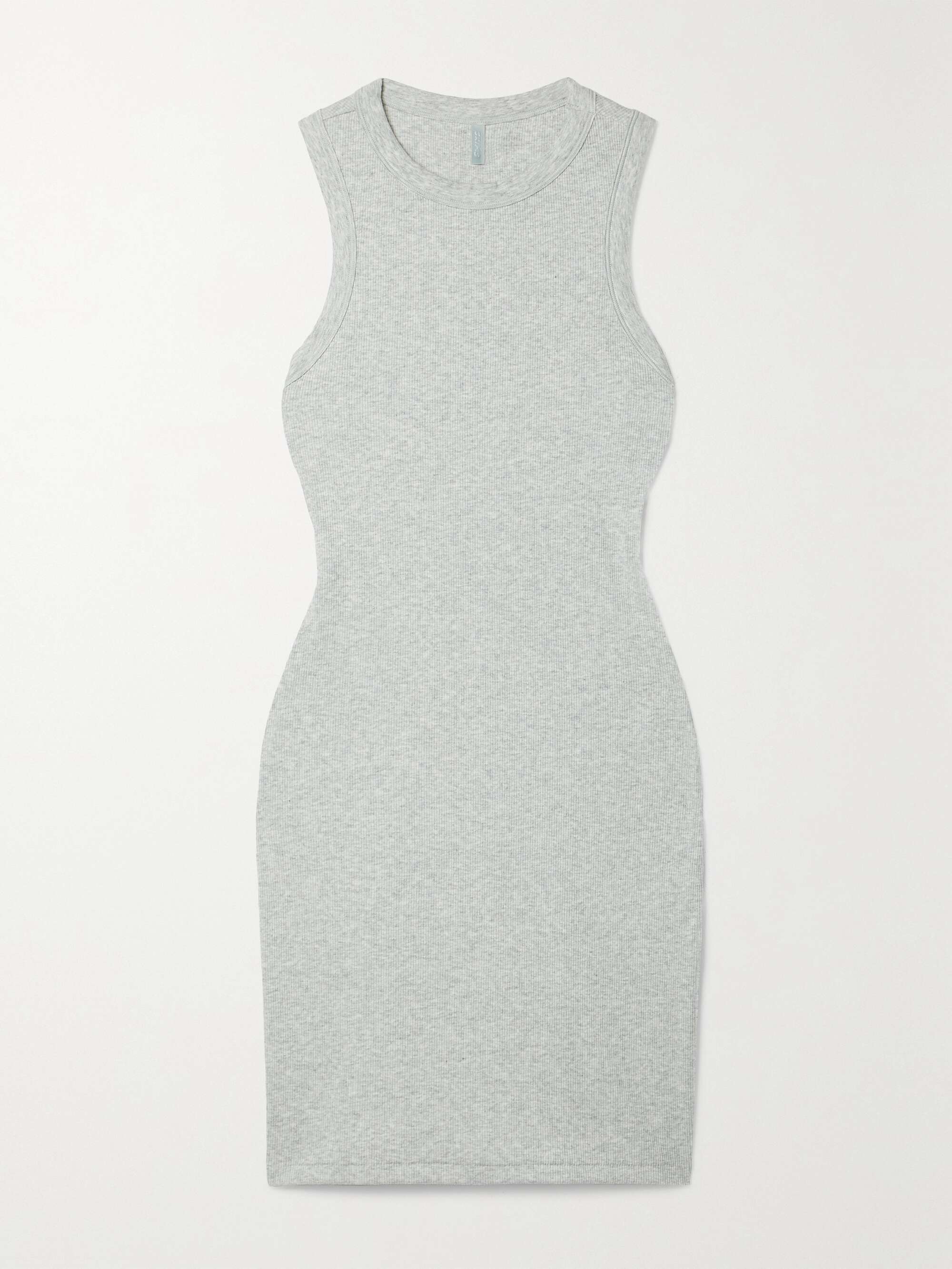 SKIMS Ribbed stretch-cotton jersey mini dress - Light Heather Grey