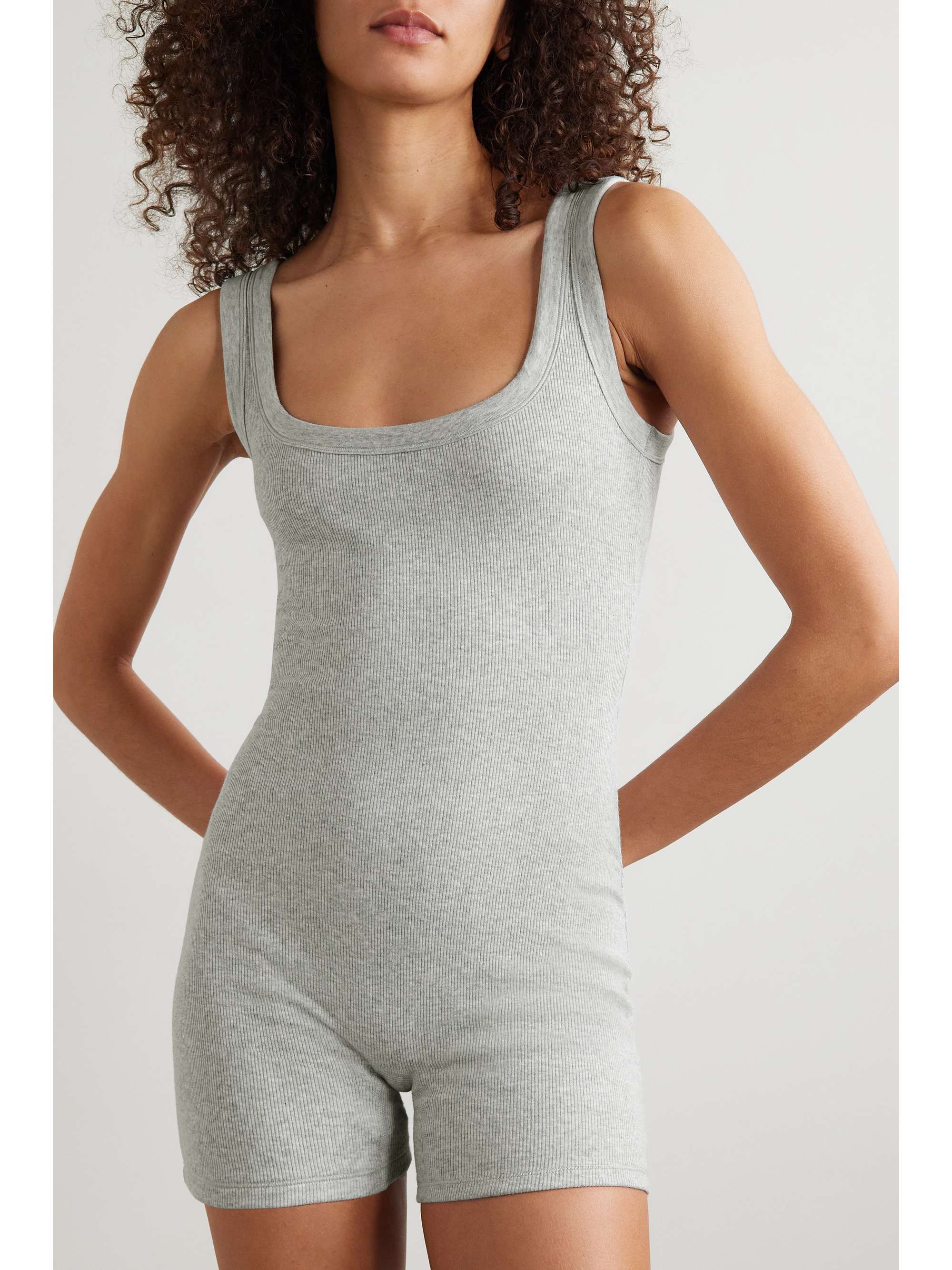 Ribbed stretch-cotton jersey playsuit - Light Heather Grey