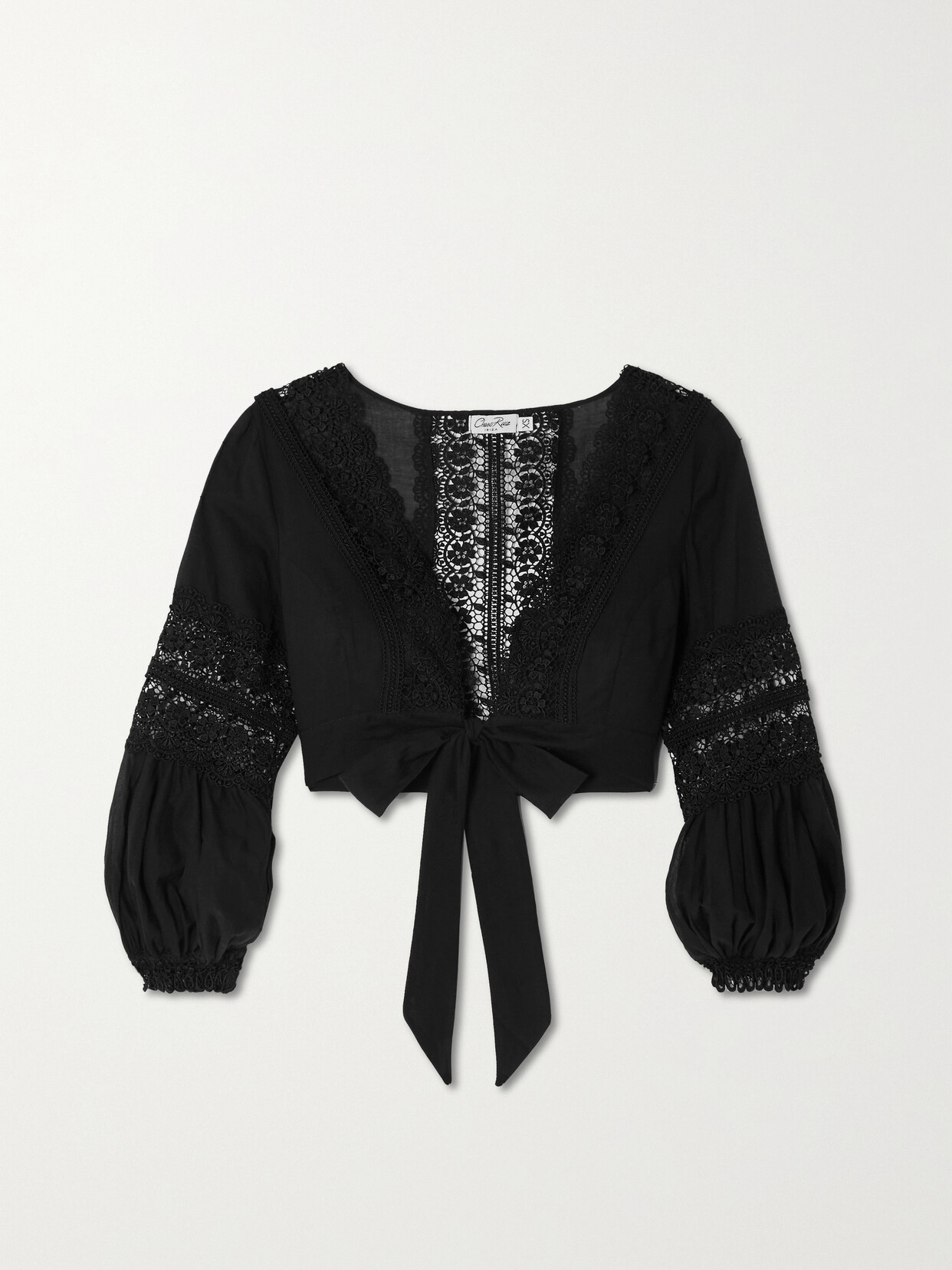 Charo Ruiz - Vania Cropped Tie-front Guipure Lace-trimmed Cotton-blend Voile Wrap Top - Black 22 Awaiting product image