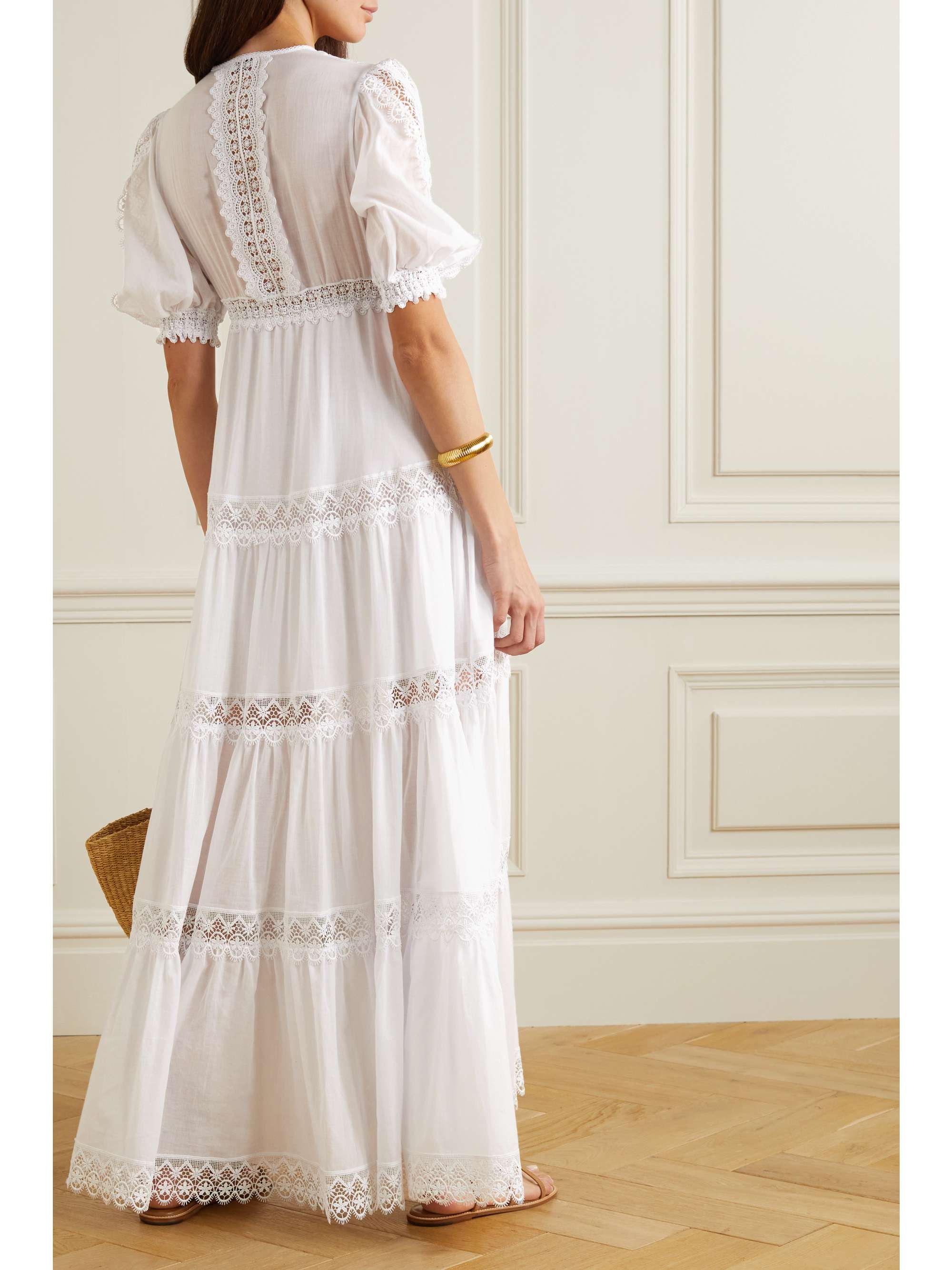 CHARO RUIZ Nadine tiered guipure lace-trimmed cotton-blend voile maxi dress  | NET-A-PORTER