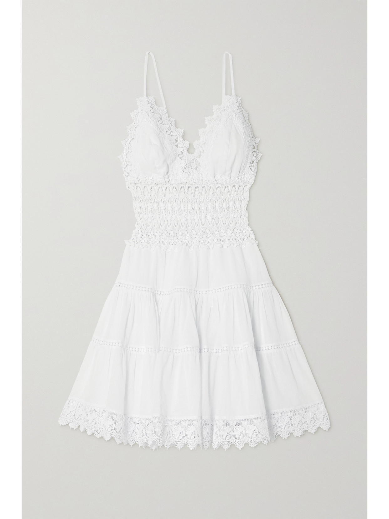 Charo Ruiz Lenora Tiered Guipure Lace-trimmed Cotton-blend Voile Mini Dress In White