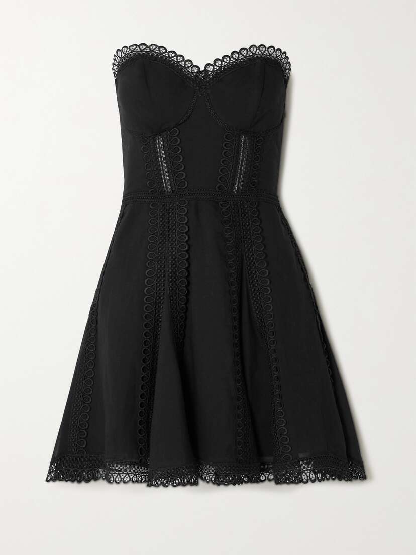 Charo Ruiz Ava Strapless Guipure Lace-trimmed Cotton-blend Voile Bustier Mini Dress