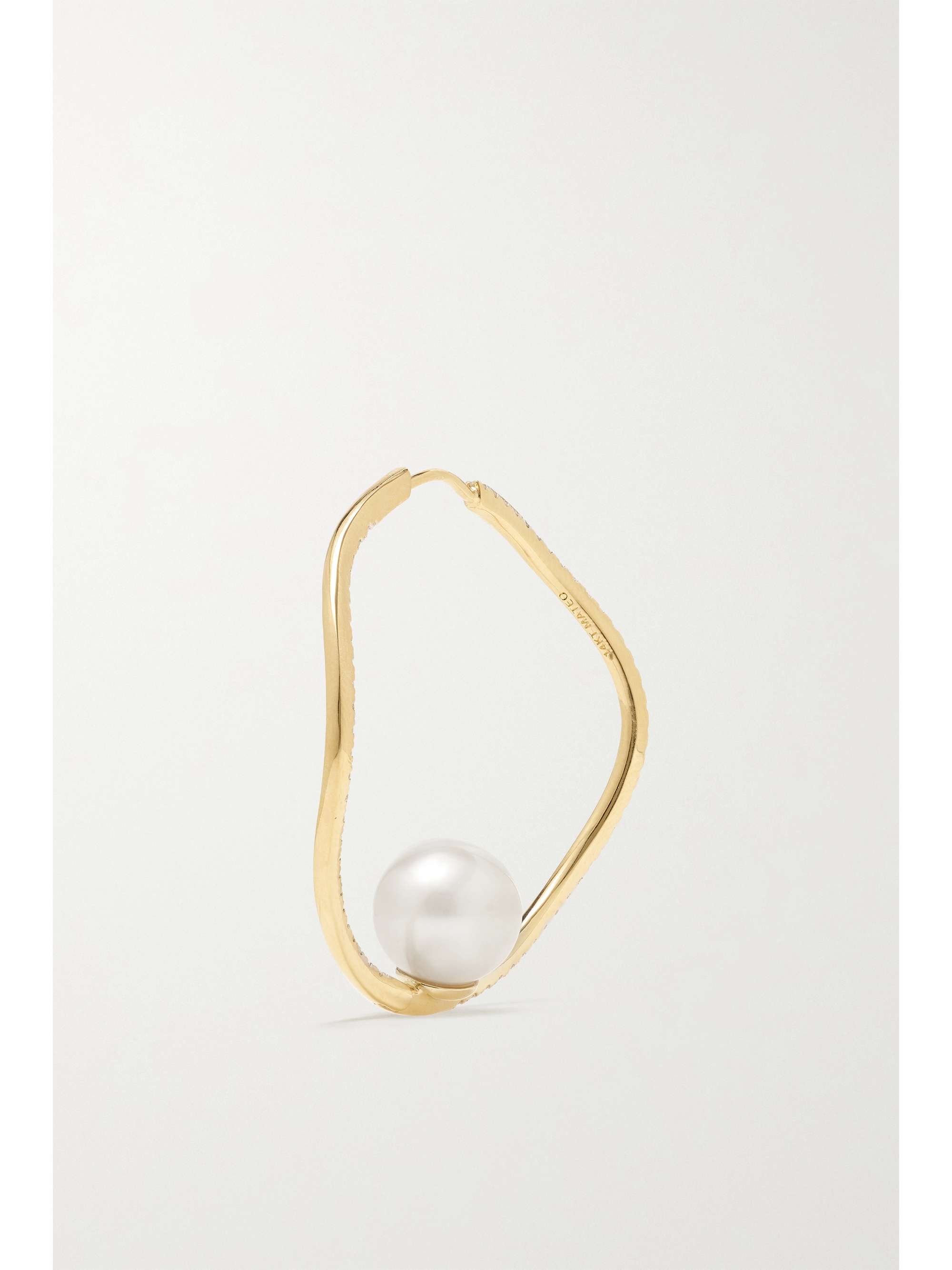 MATEO Wave 14-karat gold, pearl and diamond hoop earrings