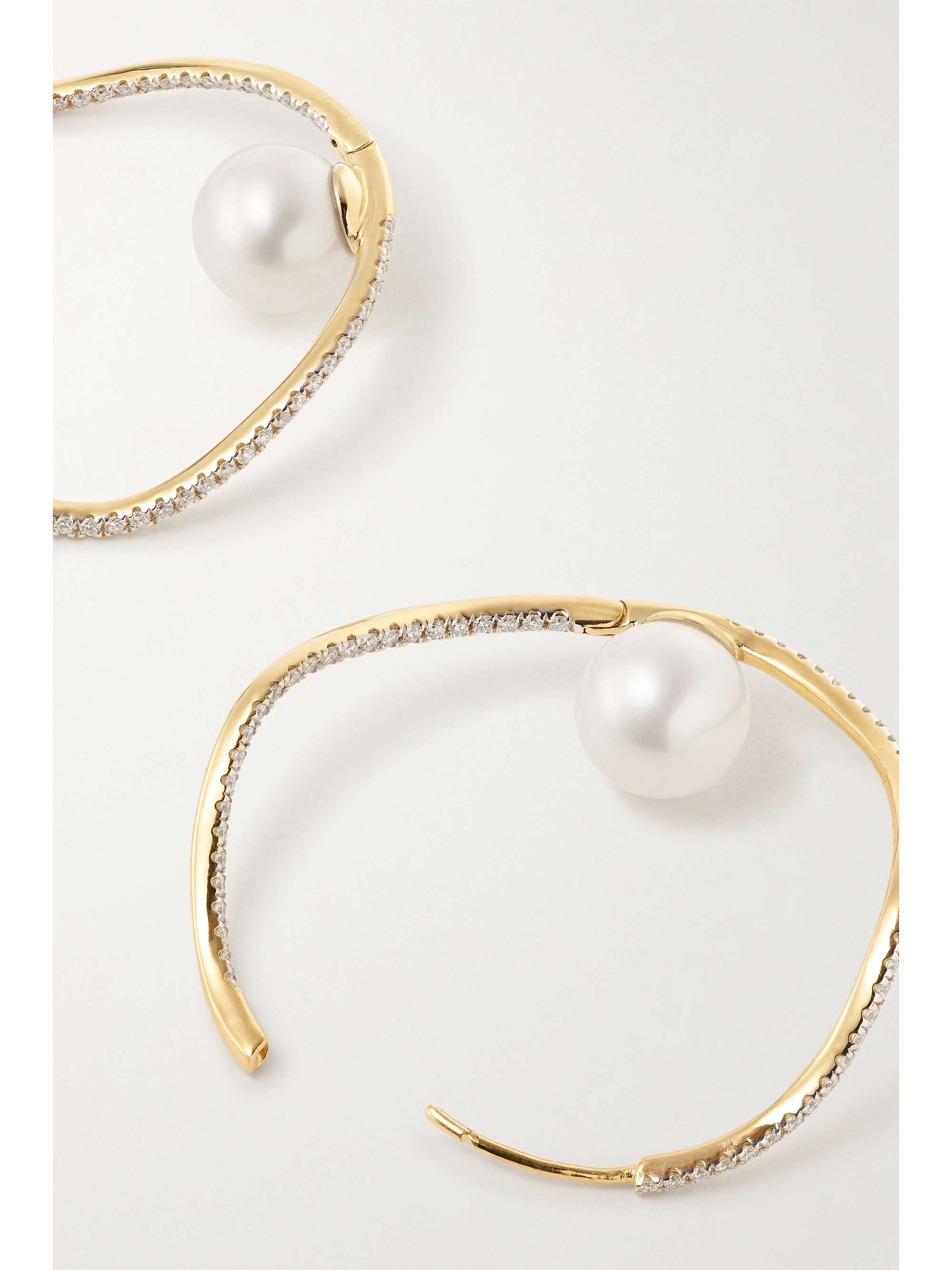 MATEO Wave 14-karat gold, pearl and diamond hoop earrings