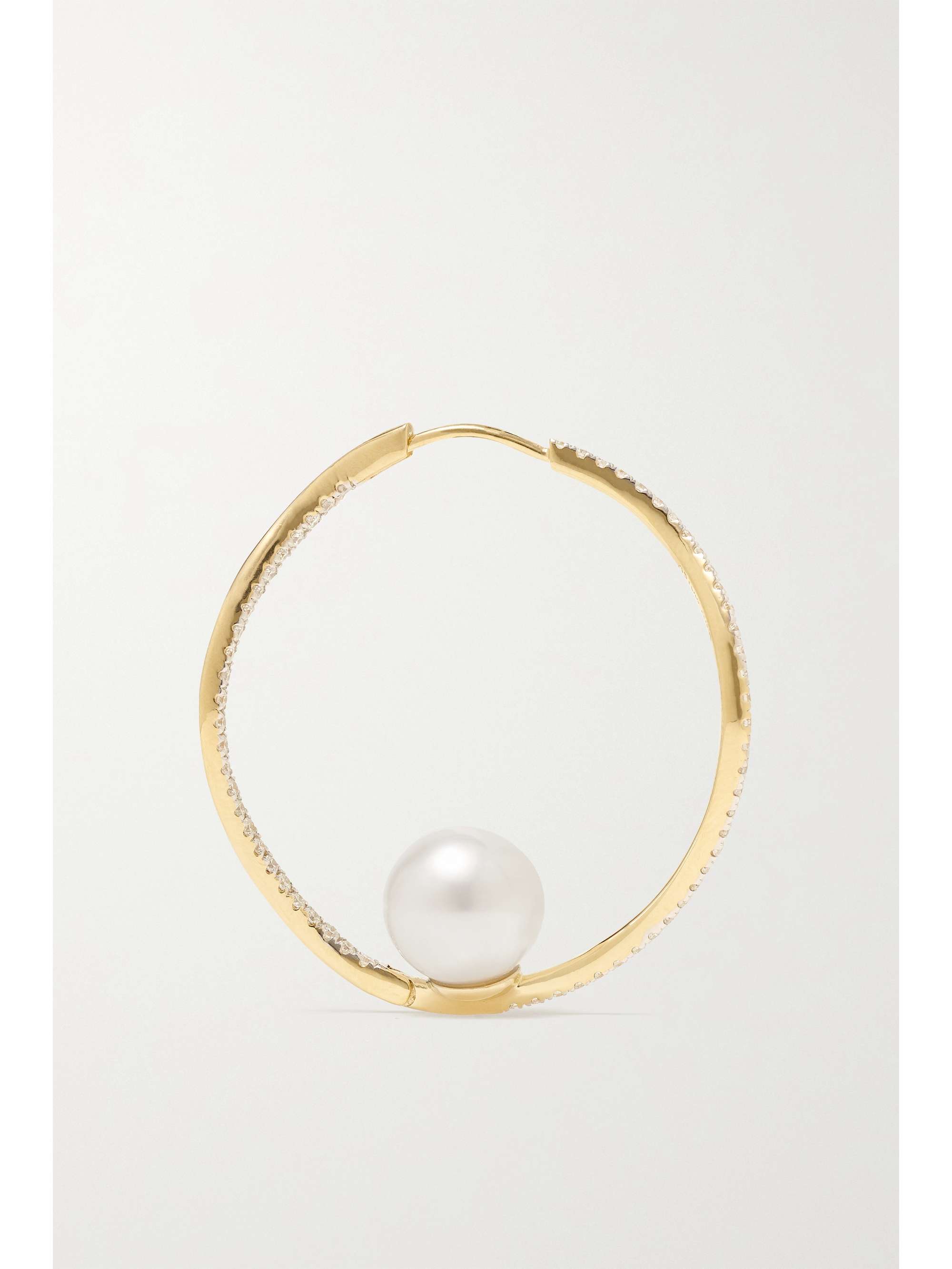 MATEO Wave 14-karat gold, pearl and diamond hoop earrings