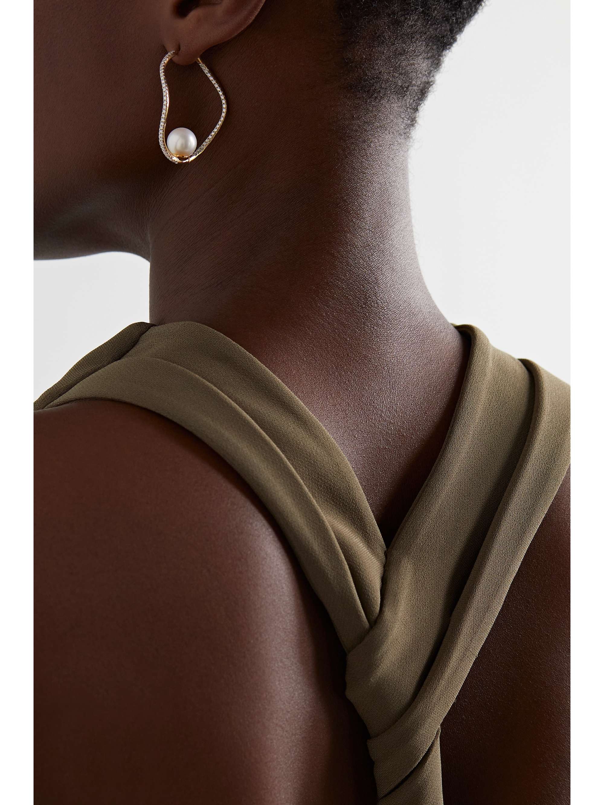 MATEO Wave 14-karat gold, pearl and diamond hoop earrings