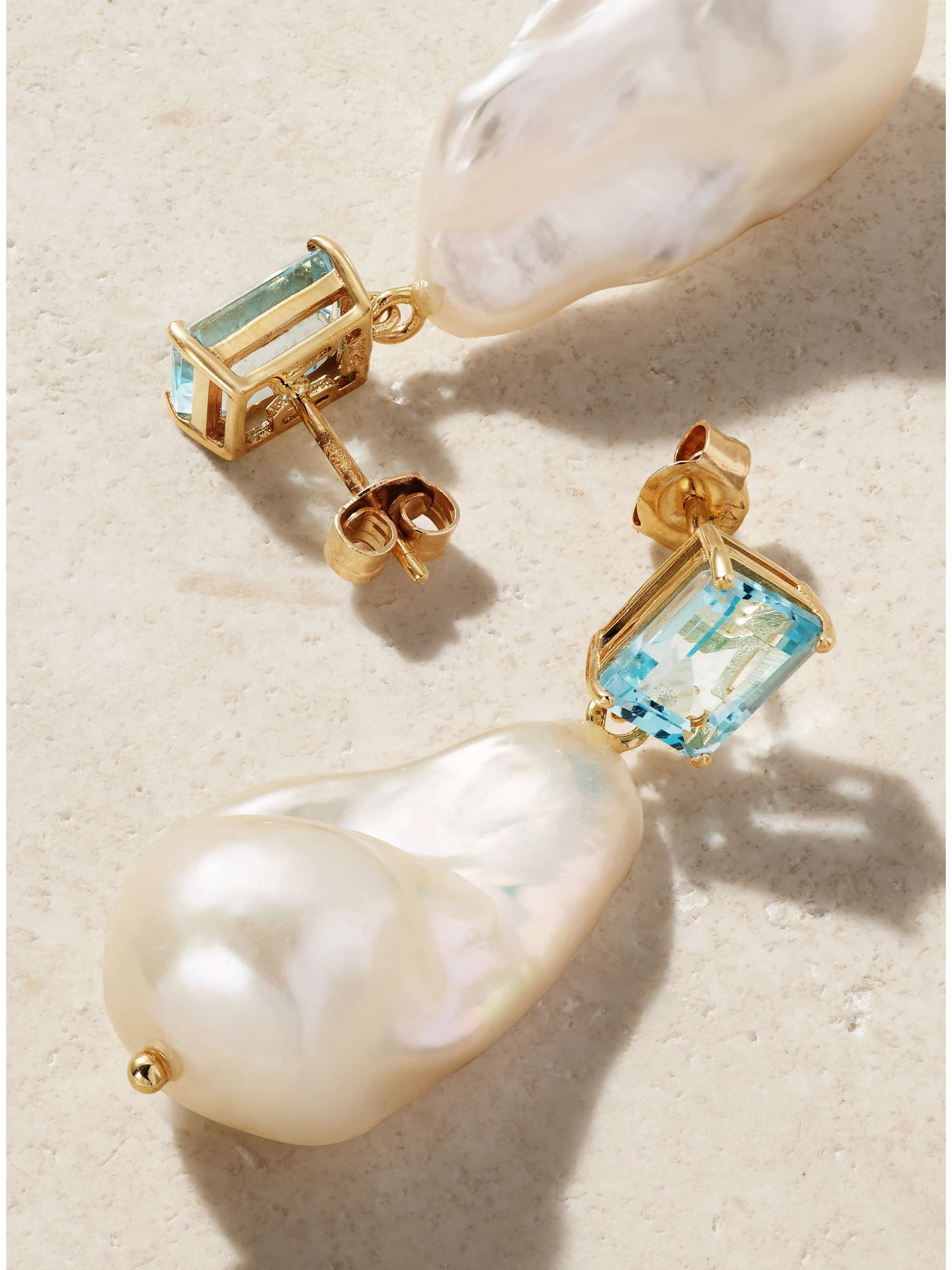 MATEO 14-karat gold, topaz and pearl earrings