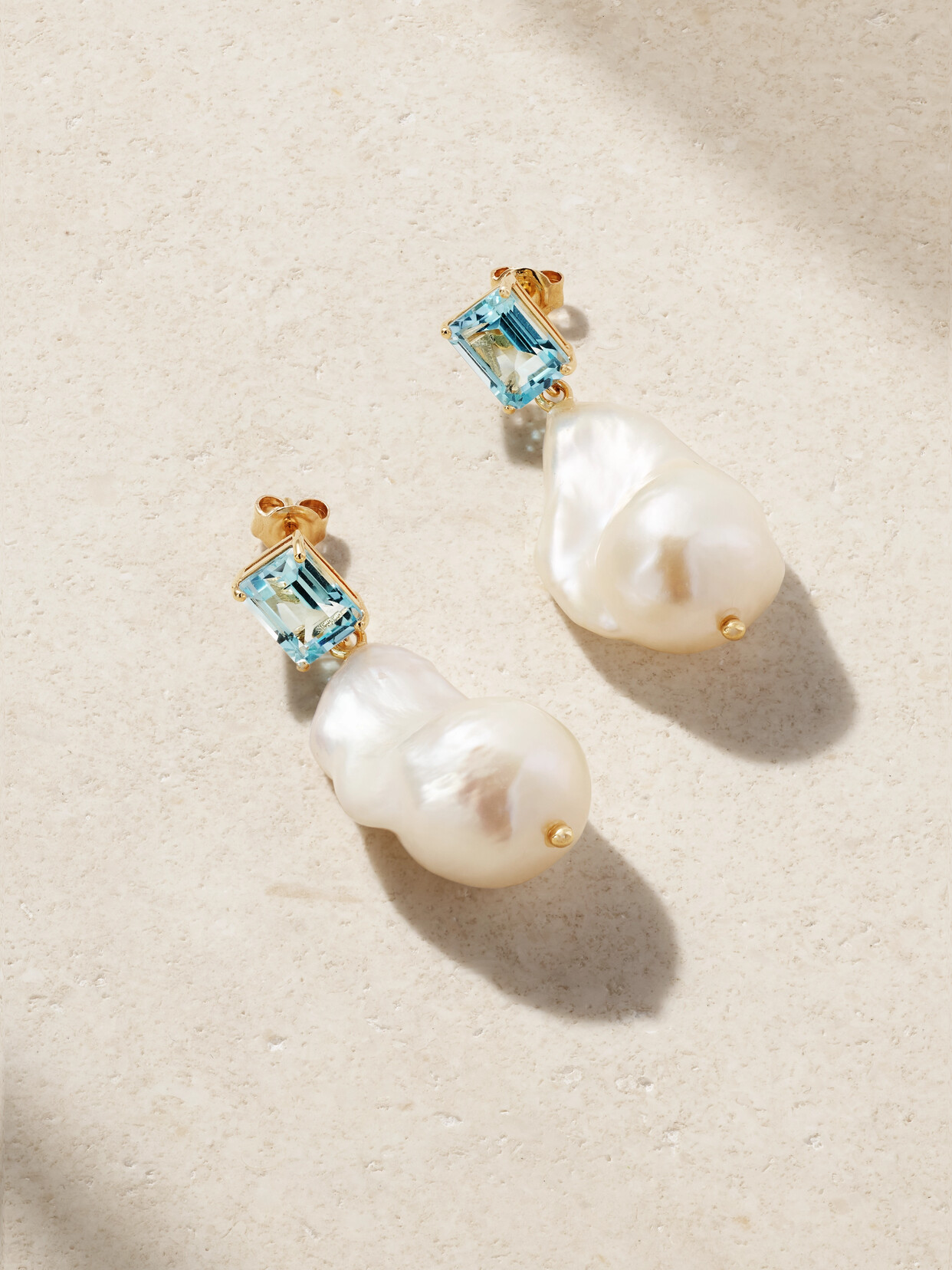 Mateo 14kt Yellow Gold Baroque Pearl And Topaz Drop Earrings