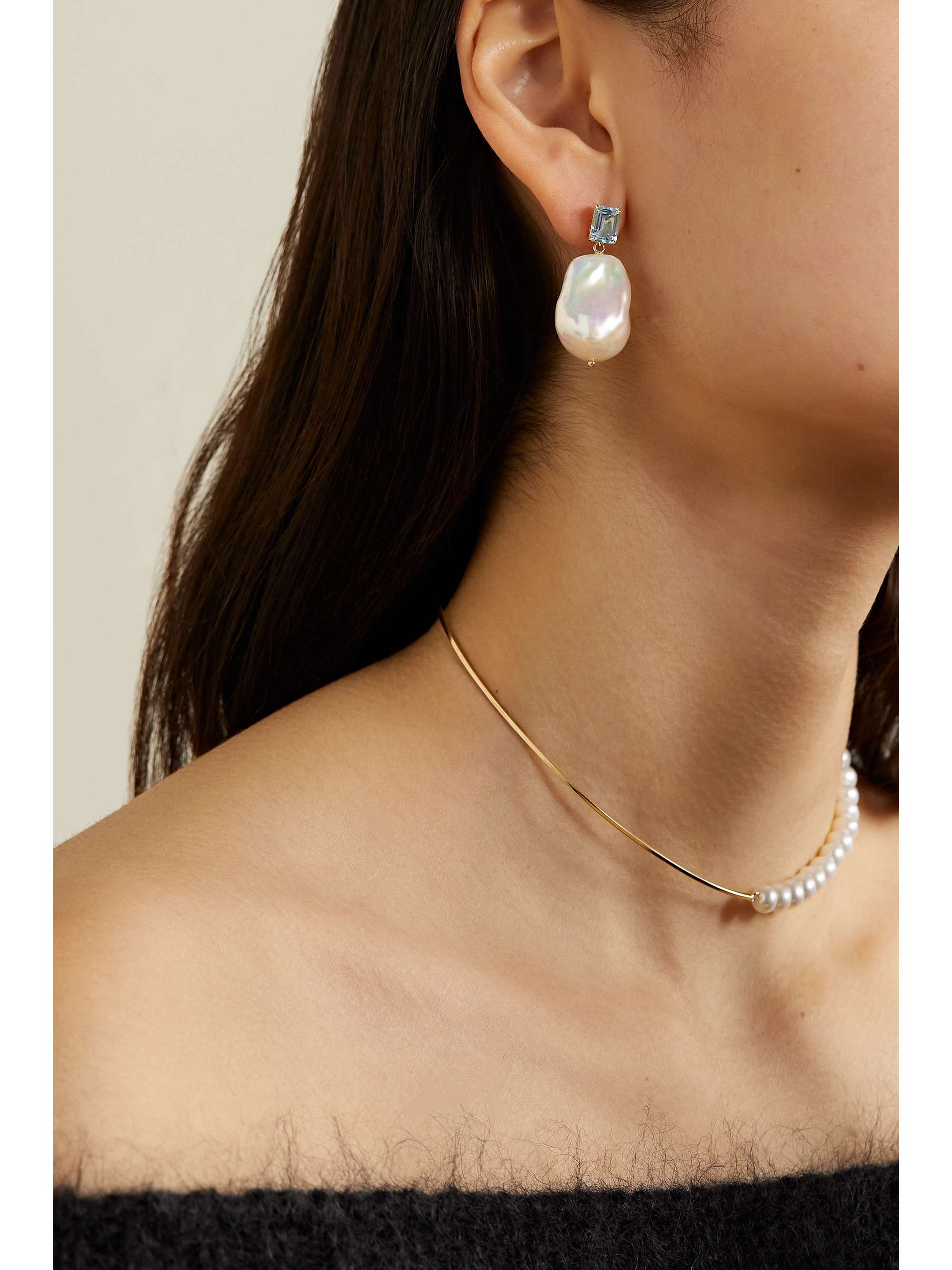 MATEO 14-karat gold, topaz and pearl earrings