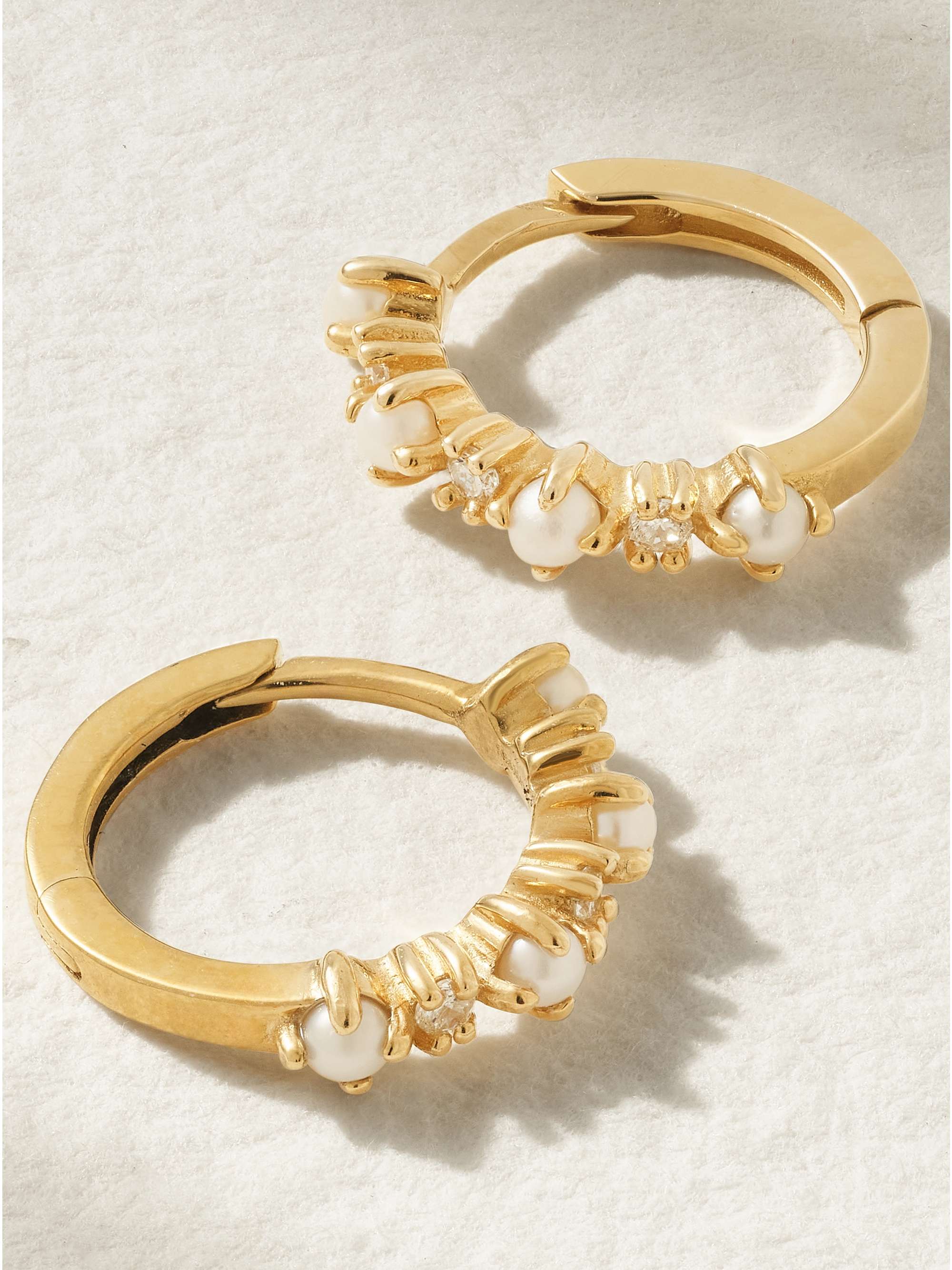MATEO The Little Things 18-karat gold, diamond and pearl hoop earrings