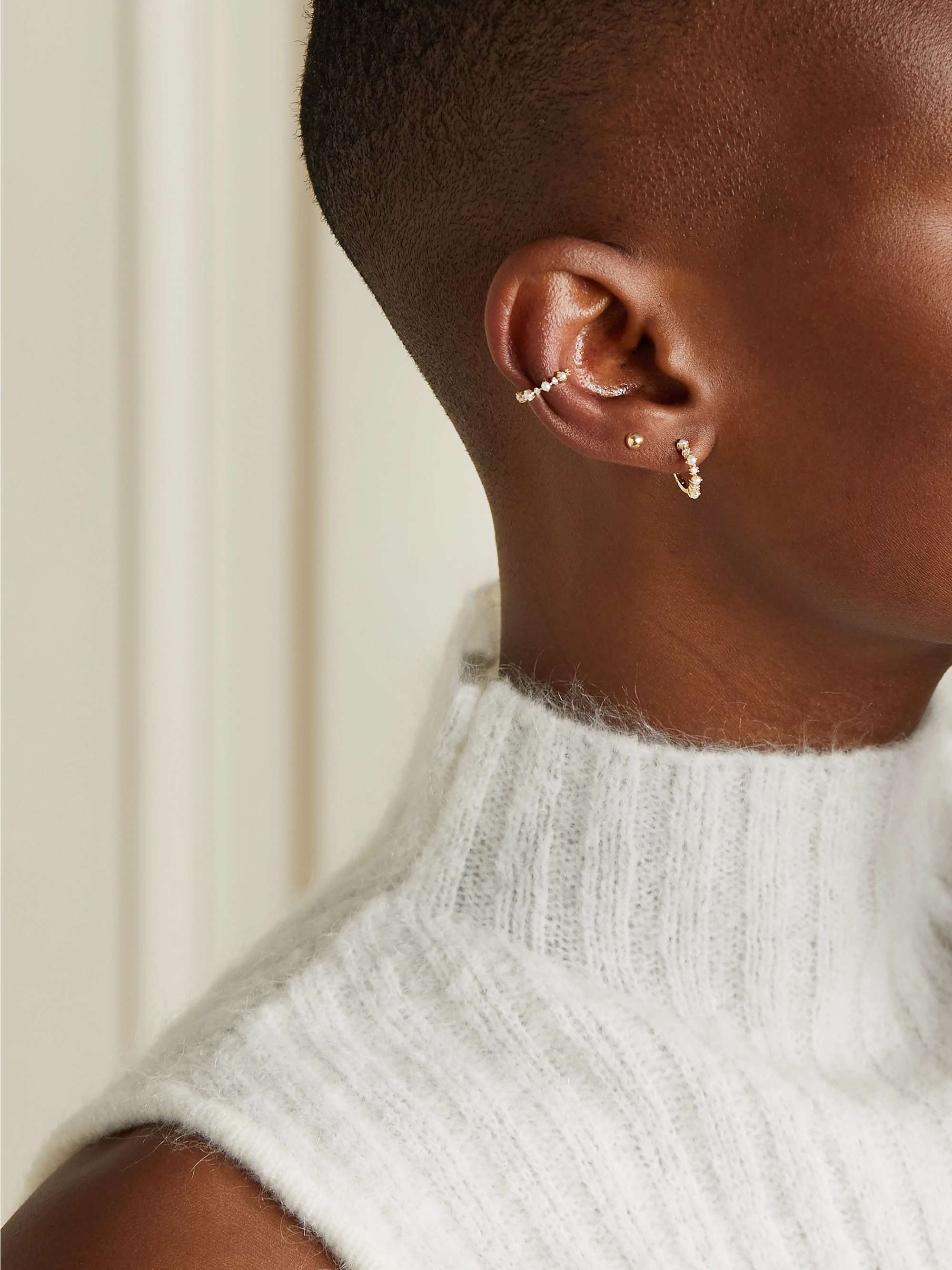 MATEO The Little Things 18-karat gold, diamond and pearl hoop earrings