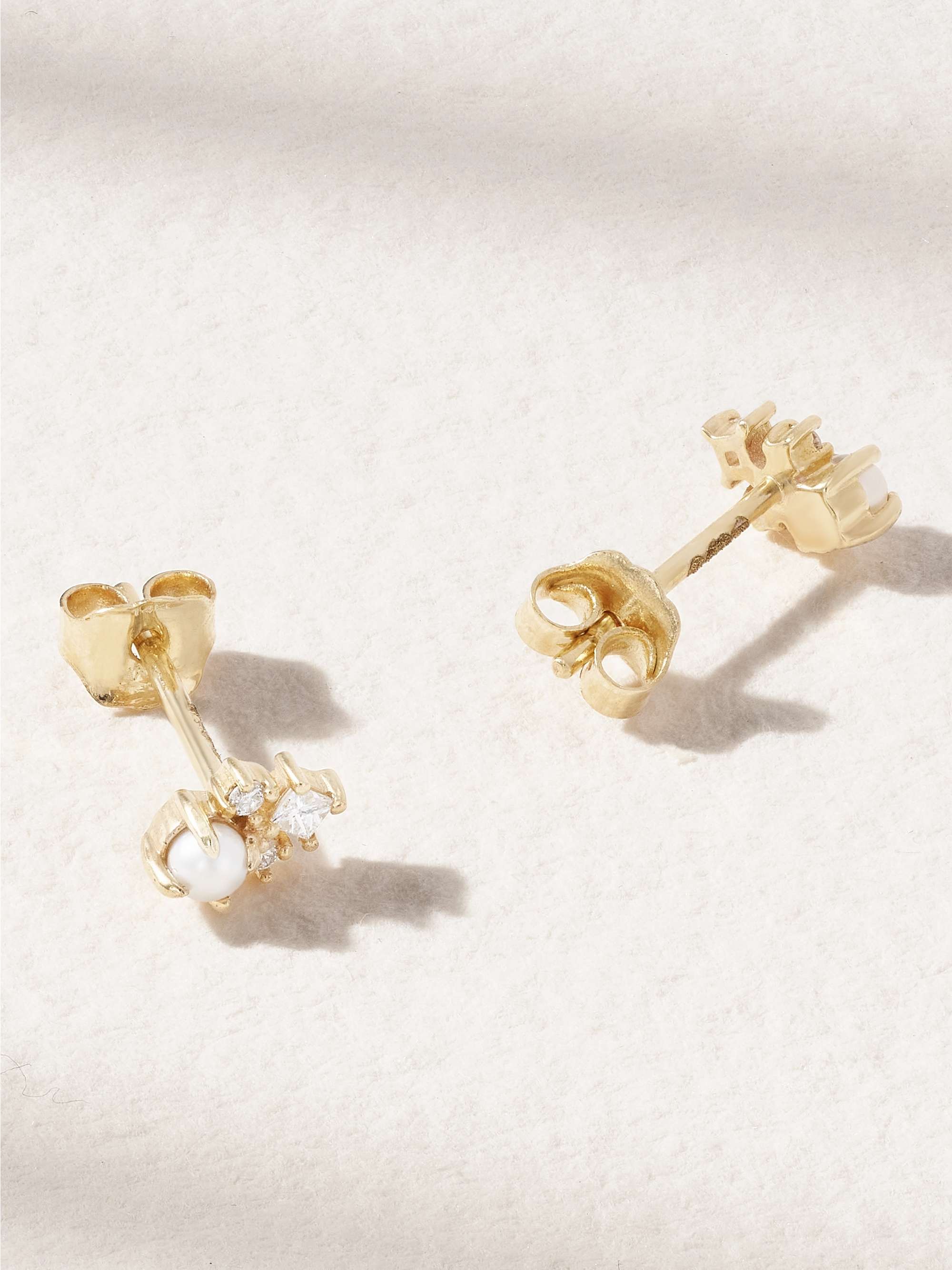 MATEO The Little Things 14-karat gold, diamond and pearl earrings