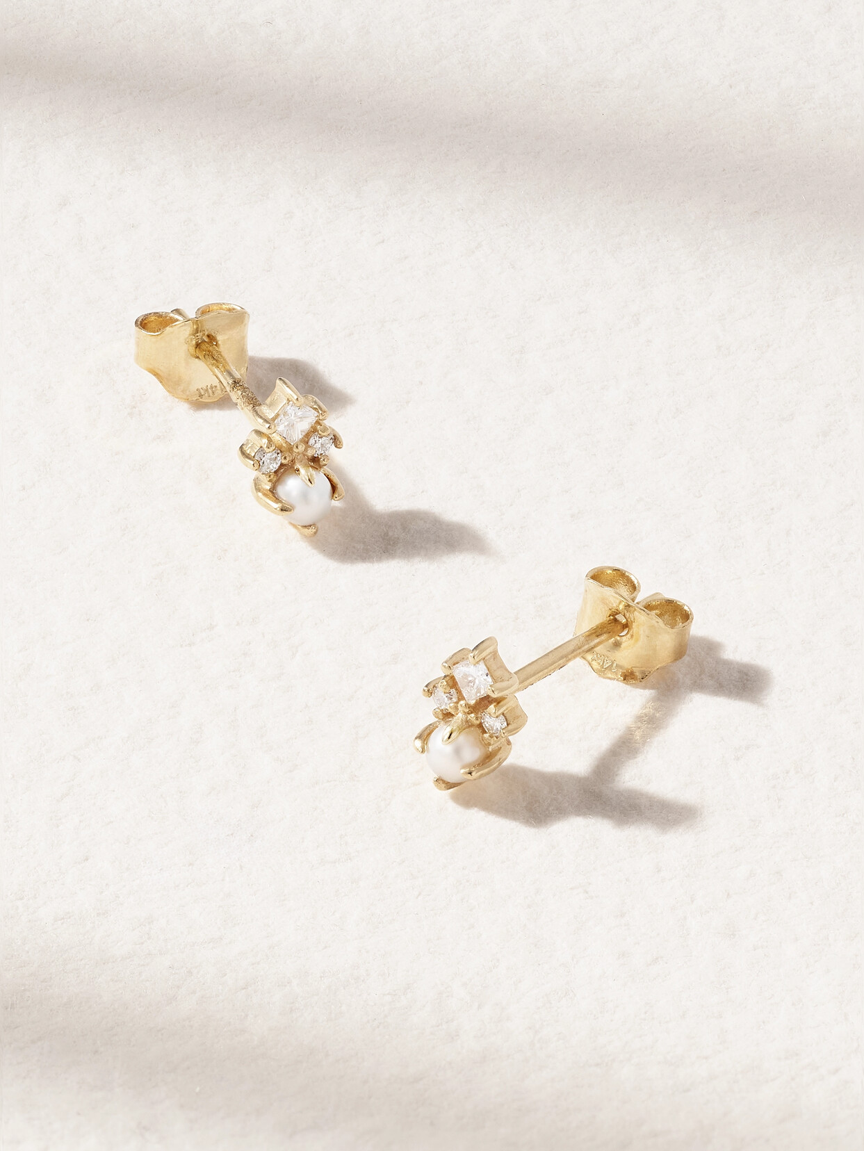 Mateo The Little Things 14-karat Gold, Diamond And Pearl Earrings