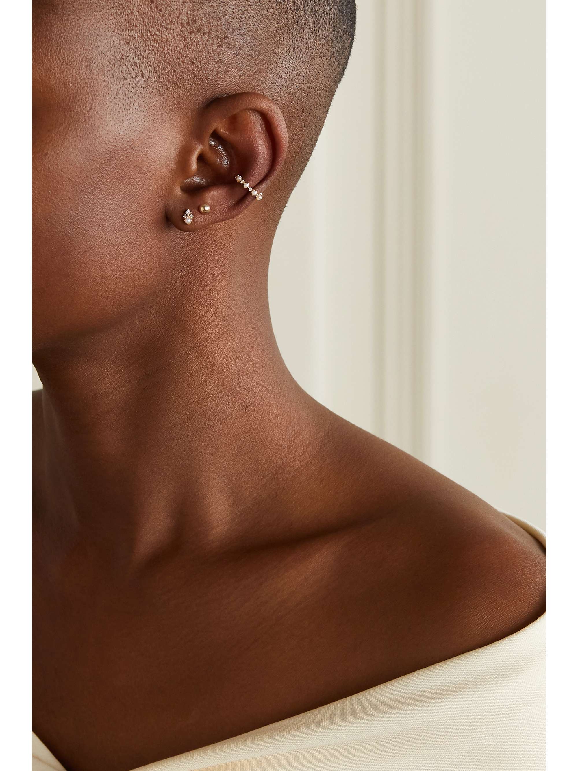 MATEO The Little Things 14-karat gold, diamond and pearl earrings