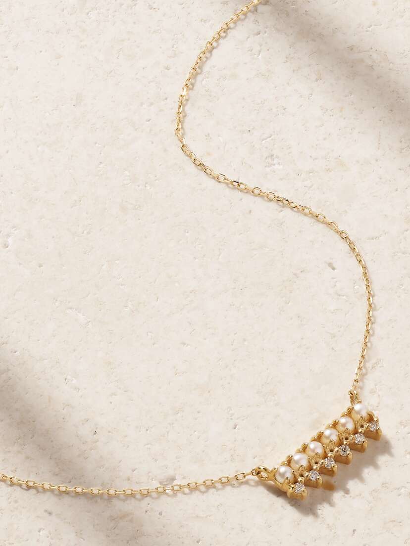 Mateo The Little Things 14-karat Gold, Diamond And Pearl Necklace
