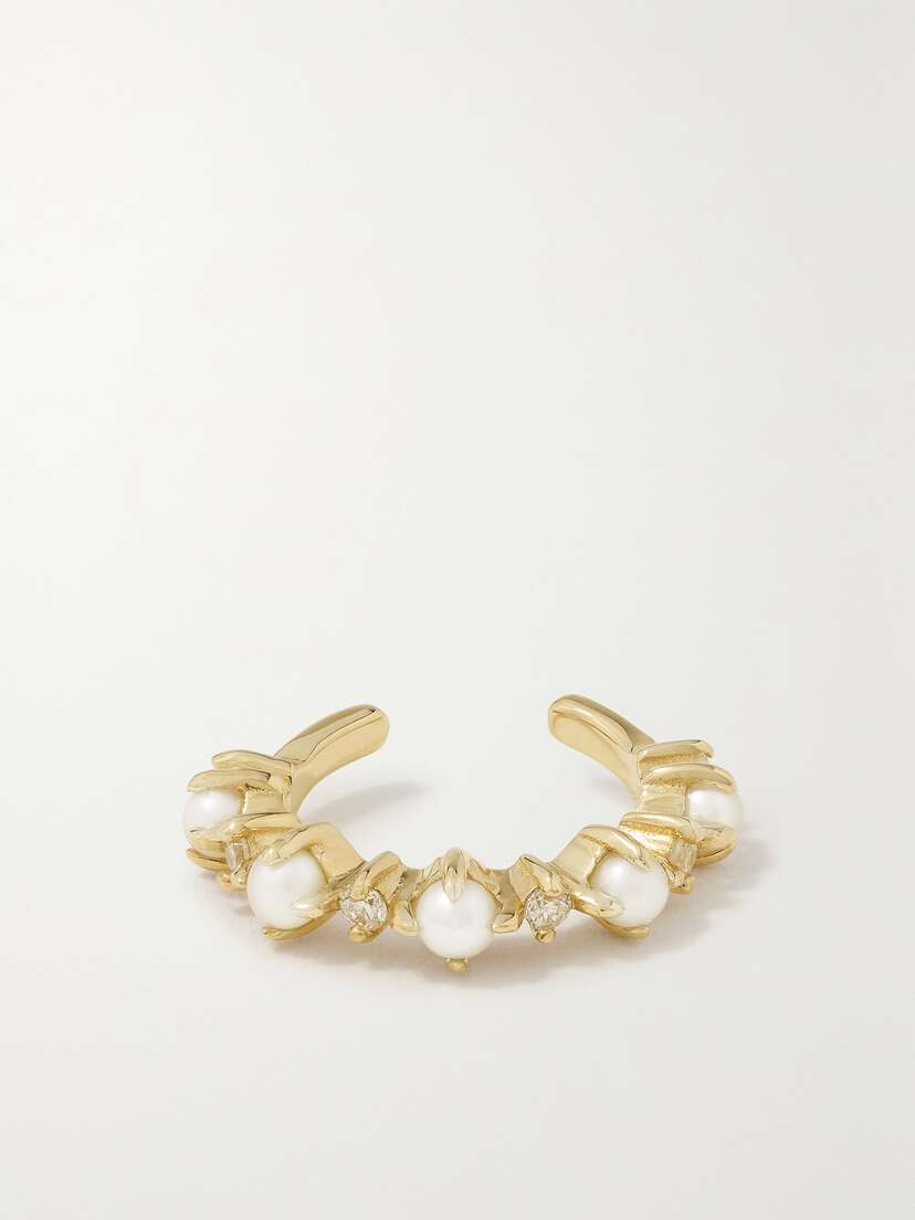 Mateo The Little Things 14-karat Gold, Pearl And Diamond Ear Cuff