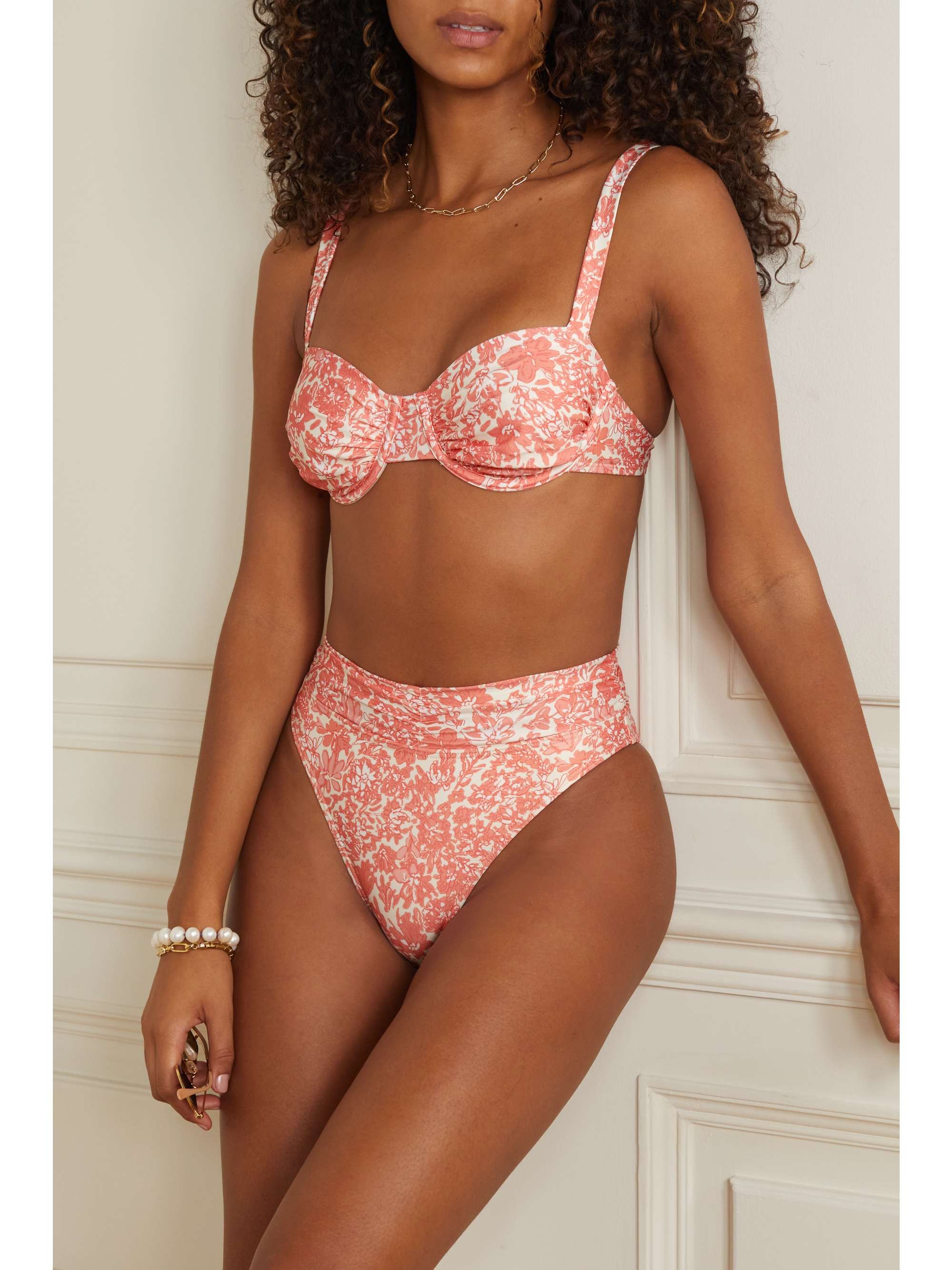 NET SUSTAIN ruched floral print stretch ECONYL bikini briefs