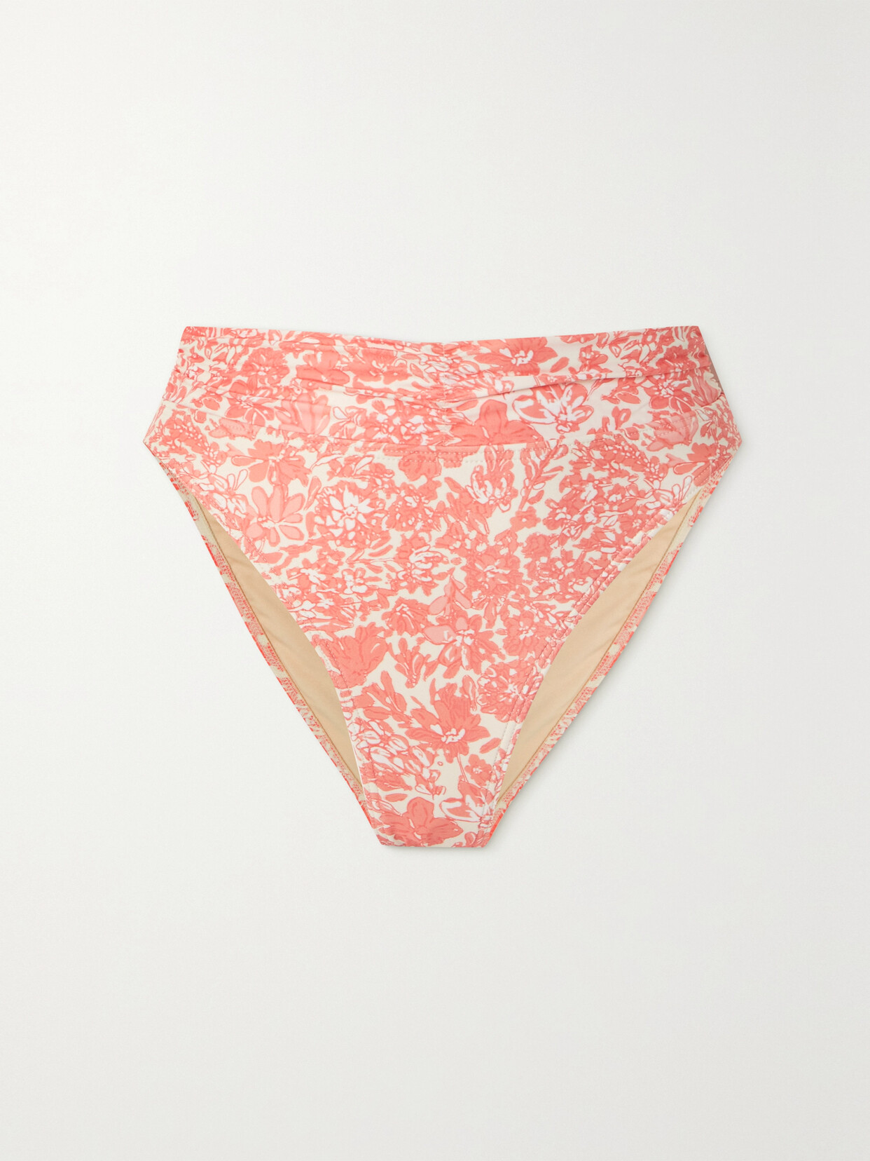 Peony - + Net Sustain Ruched Floral-print Stretch-econyl Bikini Briefs - Orange