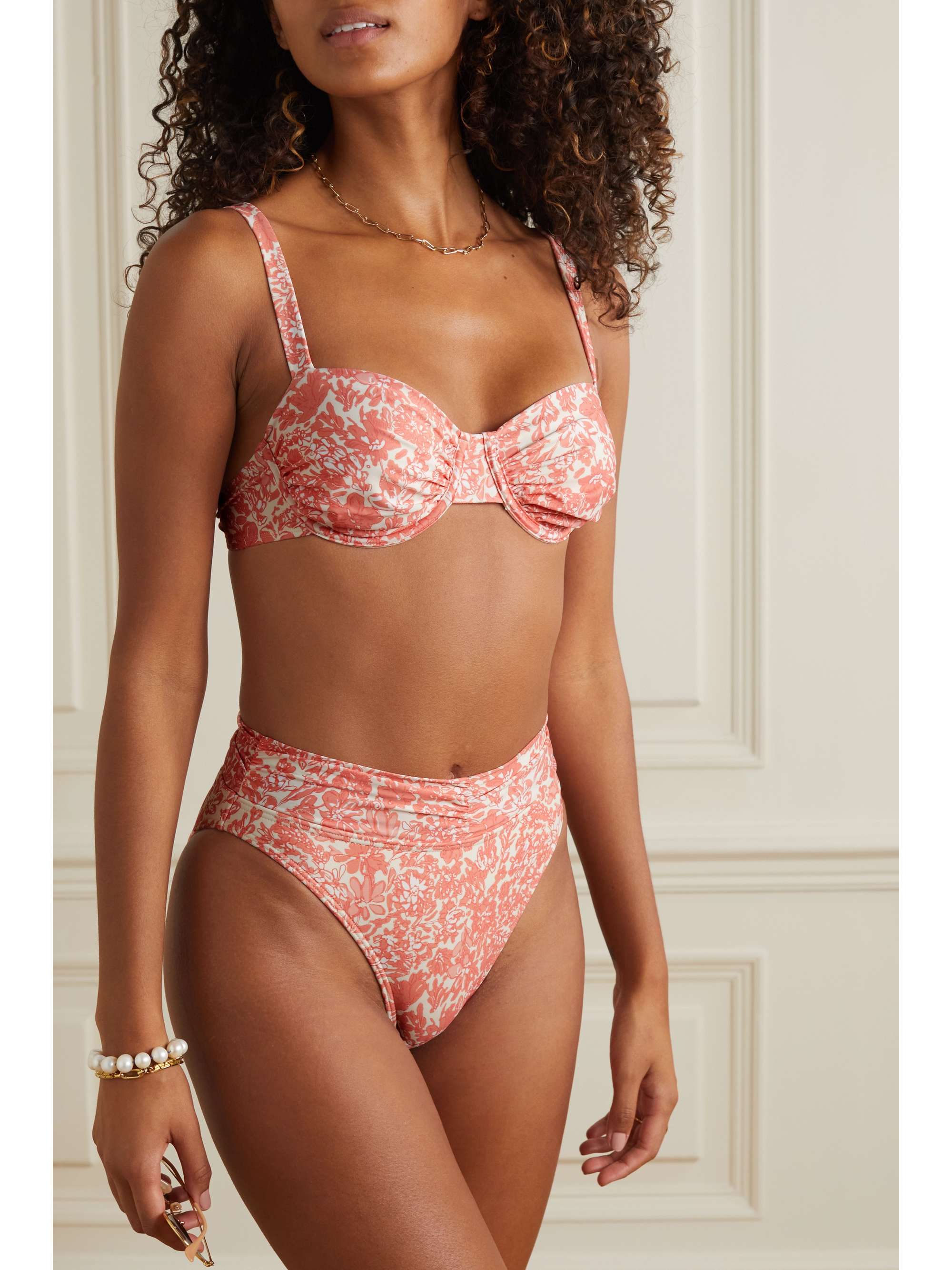 PEONY + NET SUSTAIN Holiday ruched floral-print stretch-ECONYL balconette bikini top