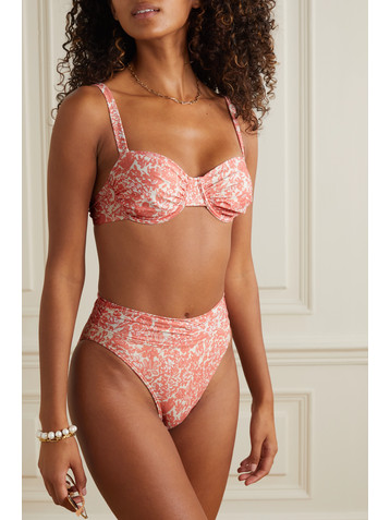 Peony + NET SUSTAIN Holiday ruched floral-print stretch-ECONYL balconette bikini top