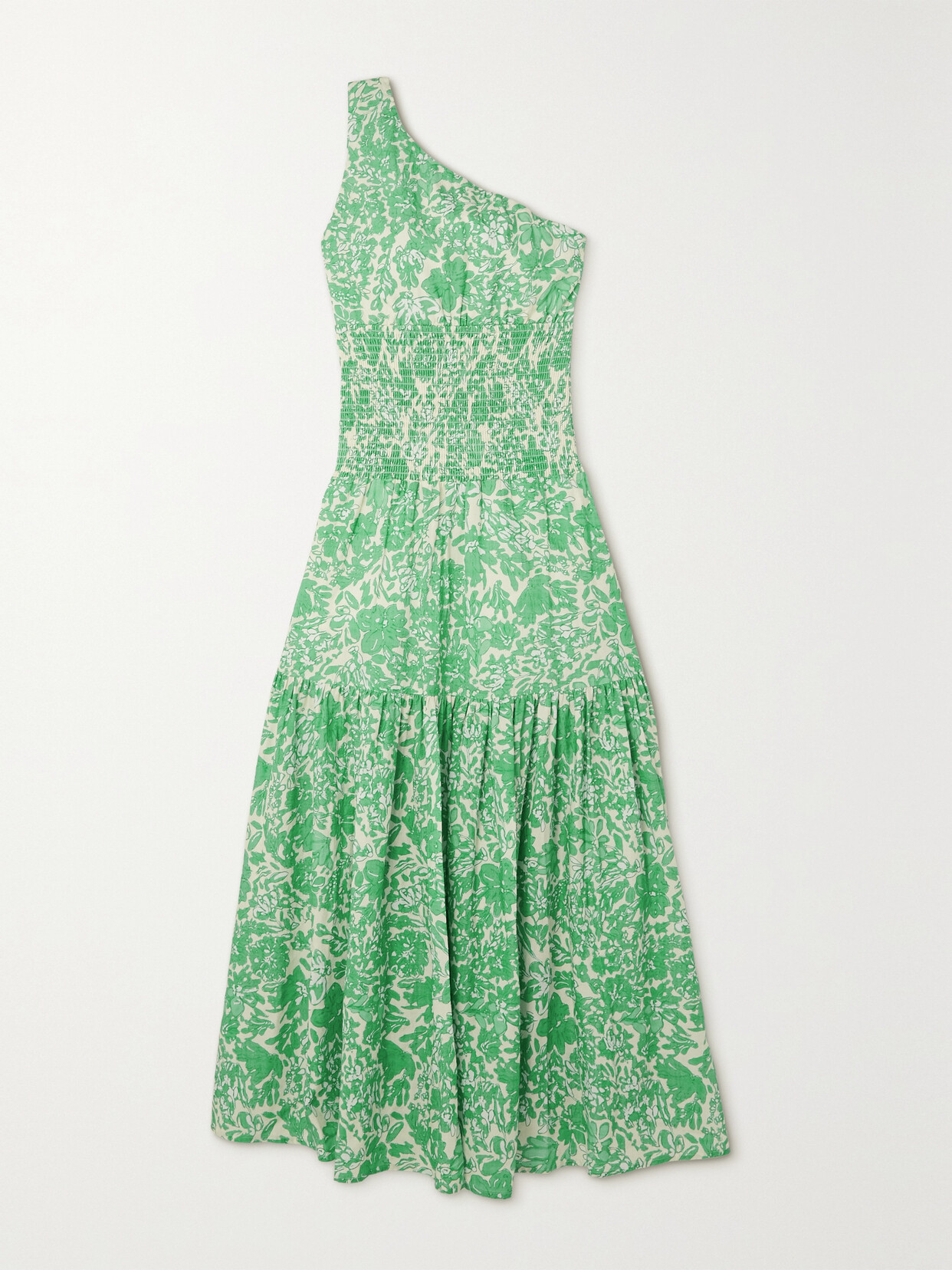 Peony - Vacation One-shoulder Floral-print Organic Cotton And Ecovero-blend Maxi Dress - Green image