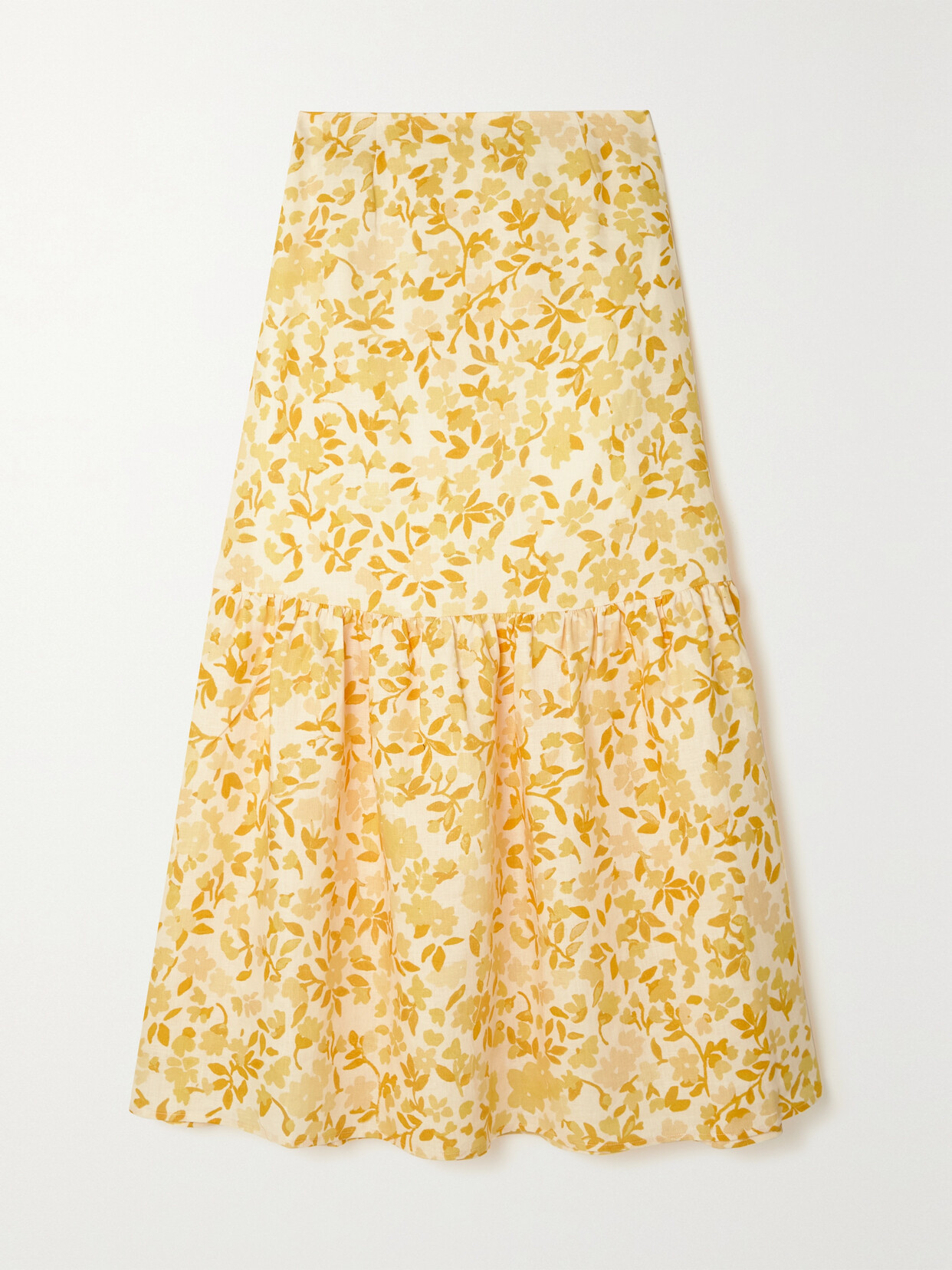 Peony - + Net Sustain Tiered Floral-print Linen Maxi Skirt - Yellow image