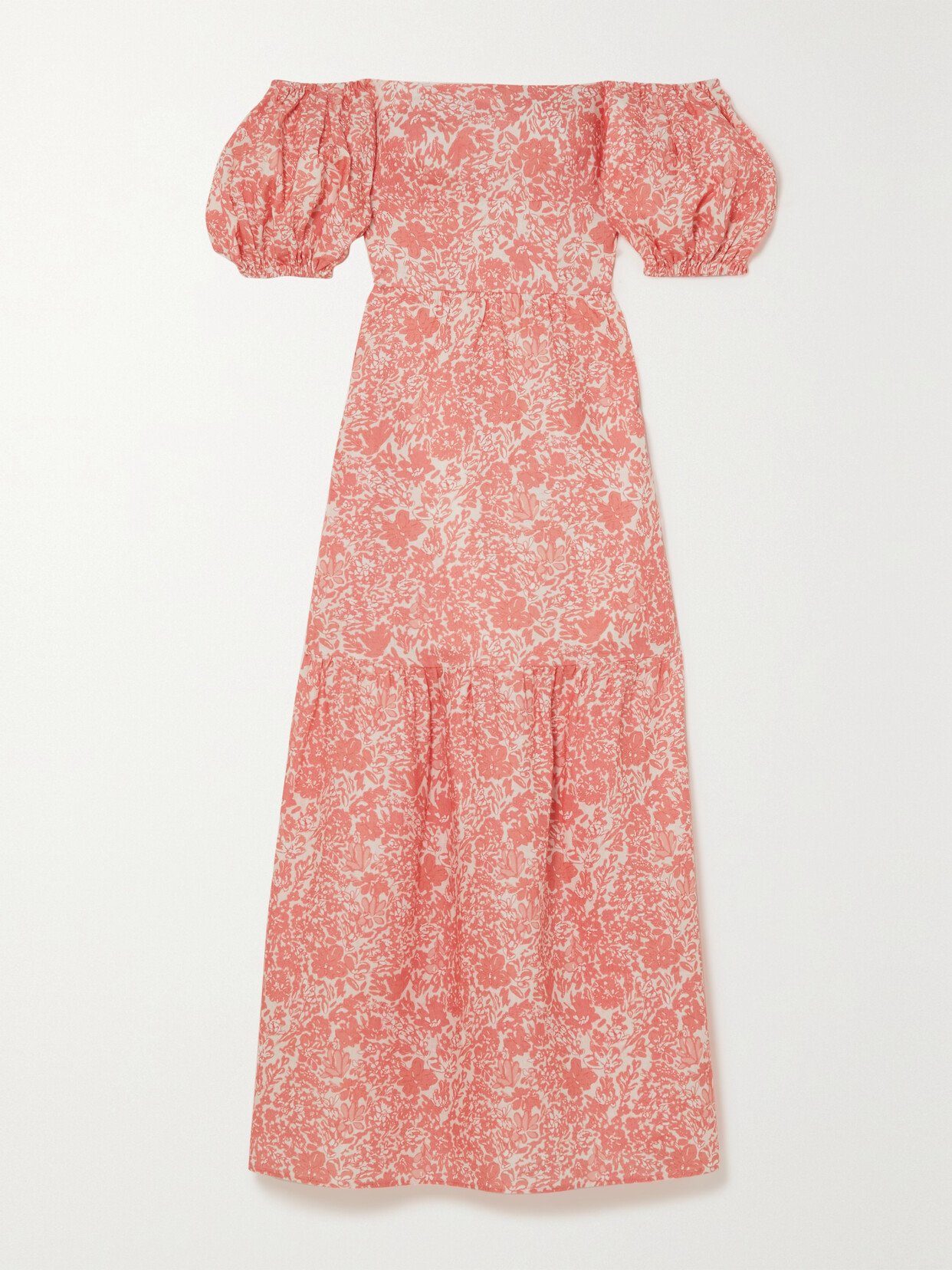 Peony - Off-the-shoulder Floral-print Linen Maxi Dress - Orange image