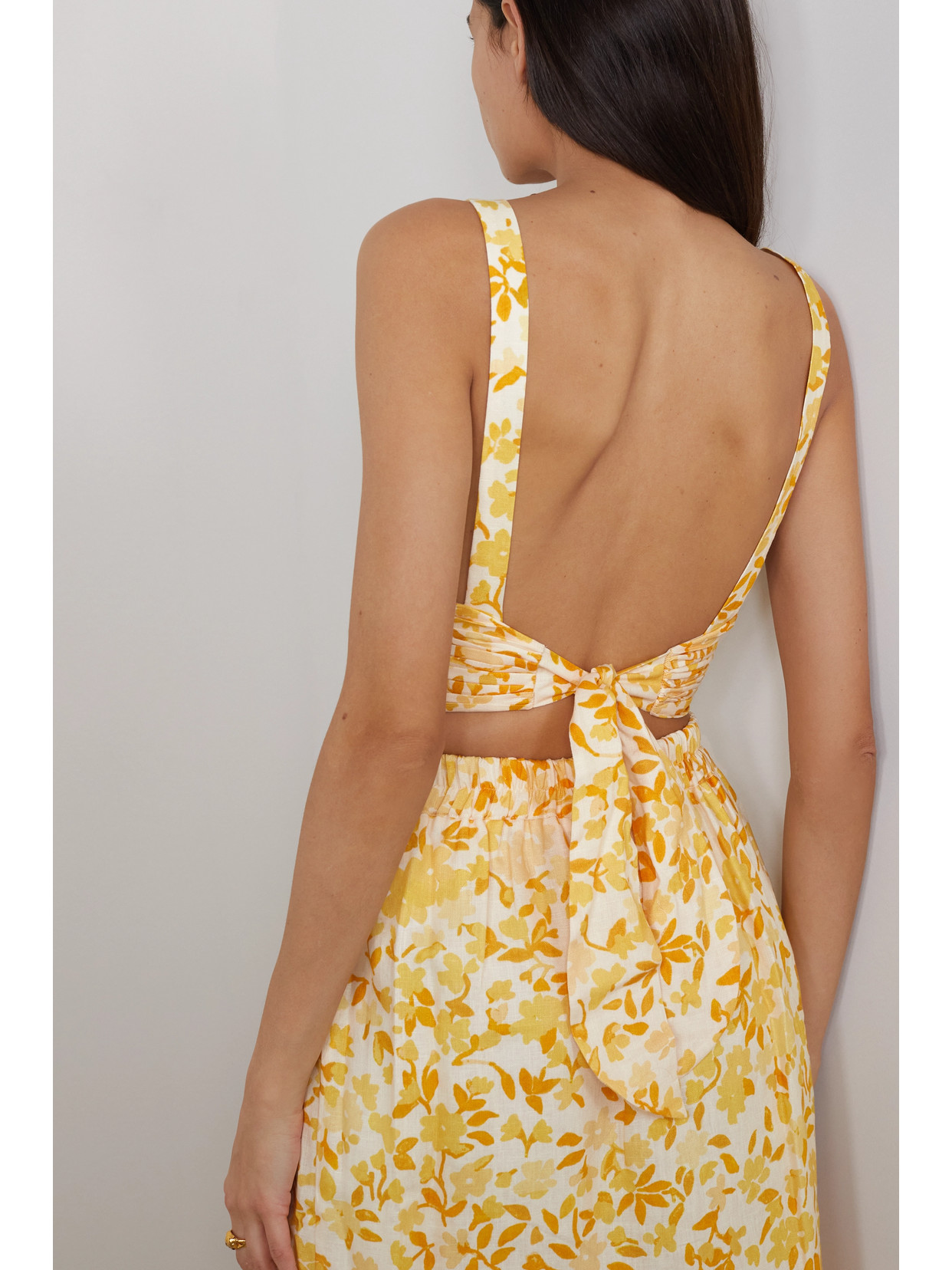 + Net Sustain Cropped Open-Back Floral-Print Top