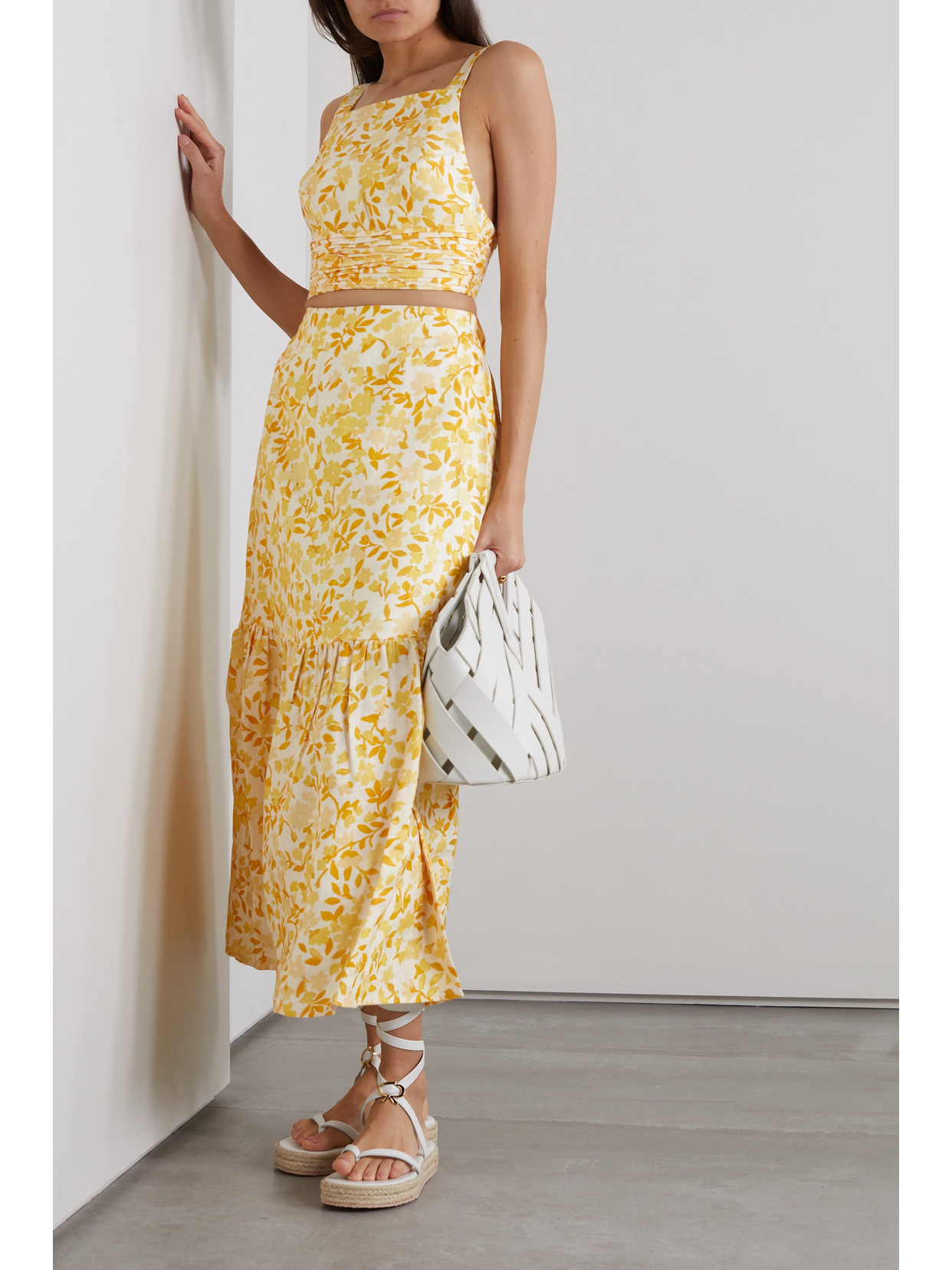 + Net Sustain Cropped Open-Back Floral-Print Top