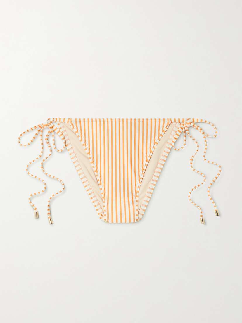 Peony + Net Sustain Striped Stretch-econyl Bikini Briefs