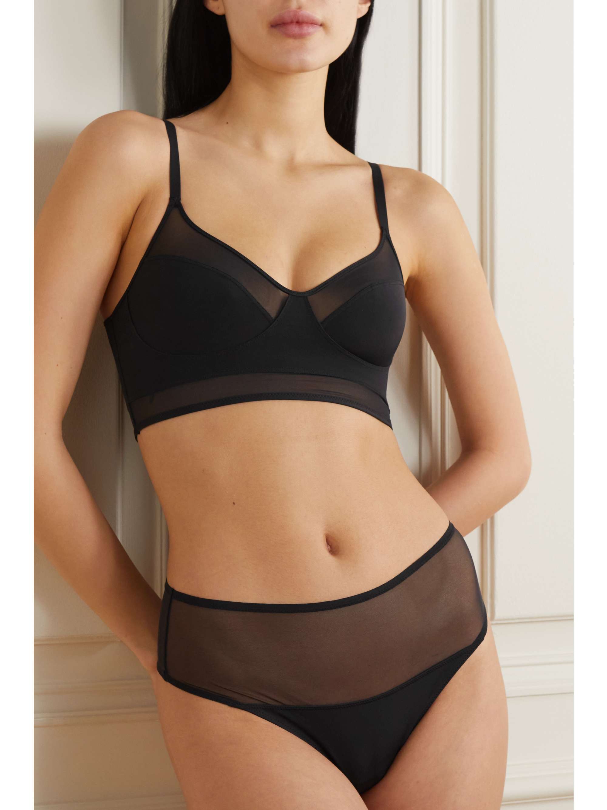 HEIST Paneled jersey and tulle soft-cup bra