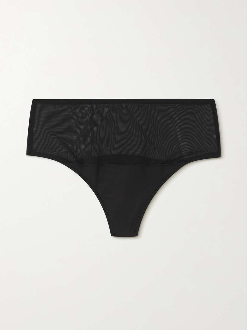 Heist The High Waist Paneled Jersey And Tulle Thong - x large