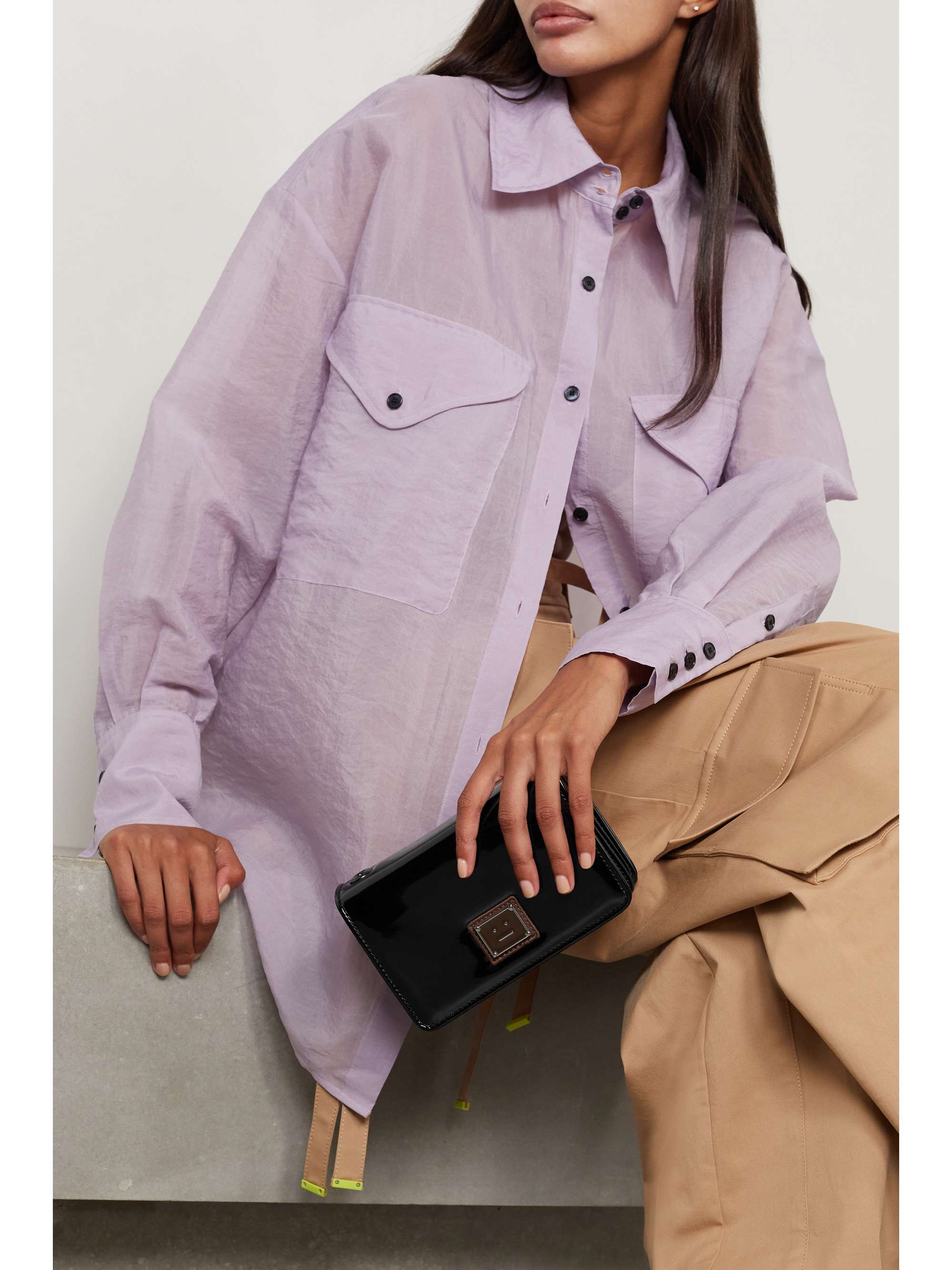 ACNE STUDIOS Appliquéd faux patentleather shoulder bag NETAPORTER