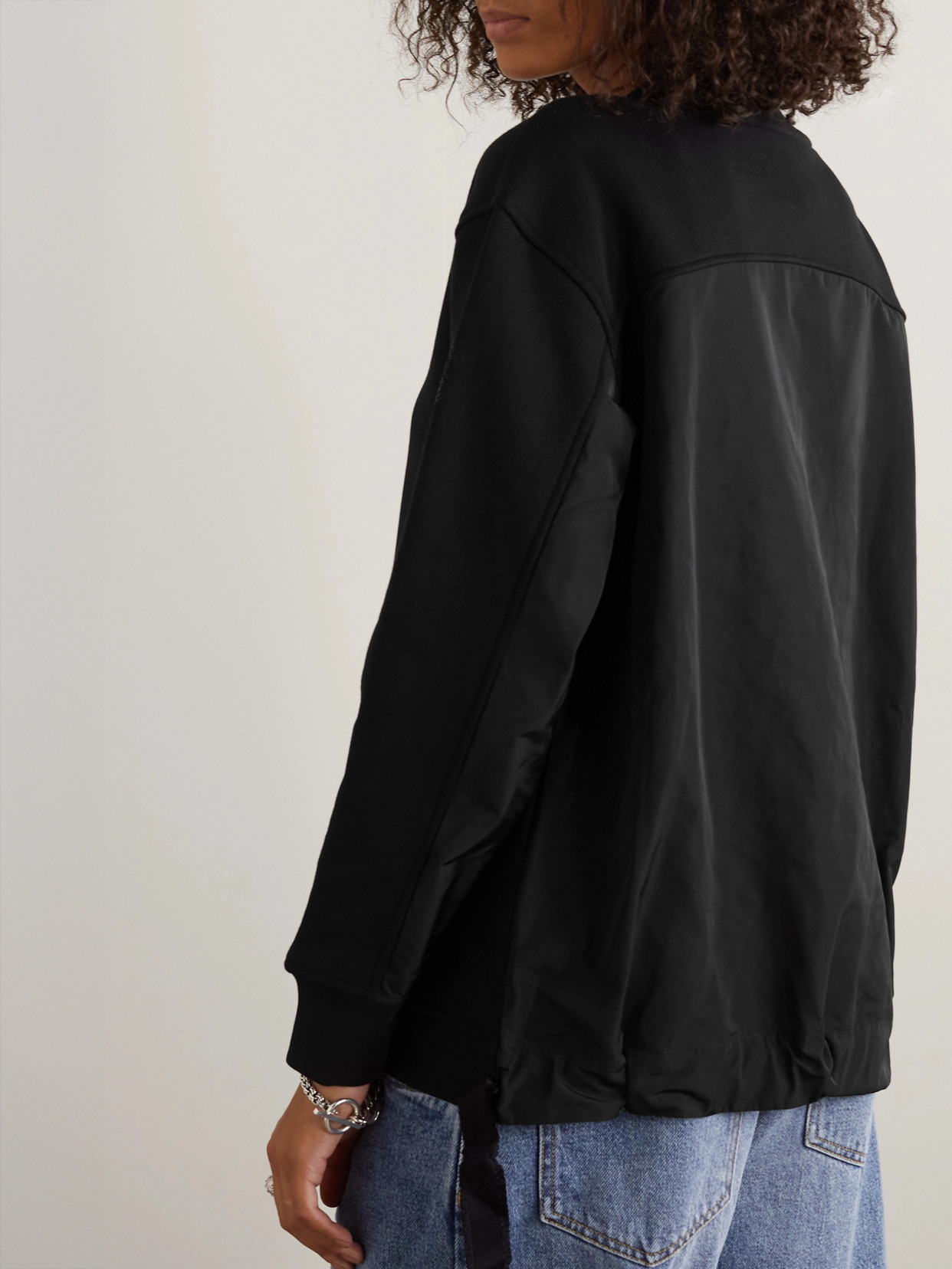 Moncler Paneled Shell And Cotton-jersey Sweatshirt In Black