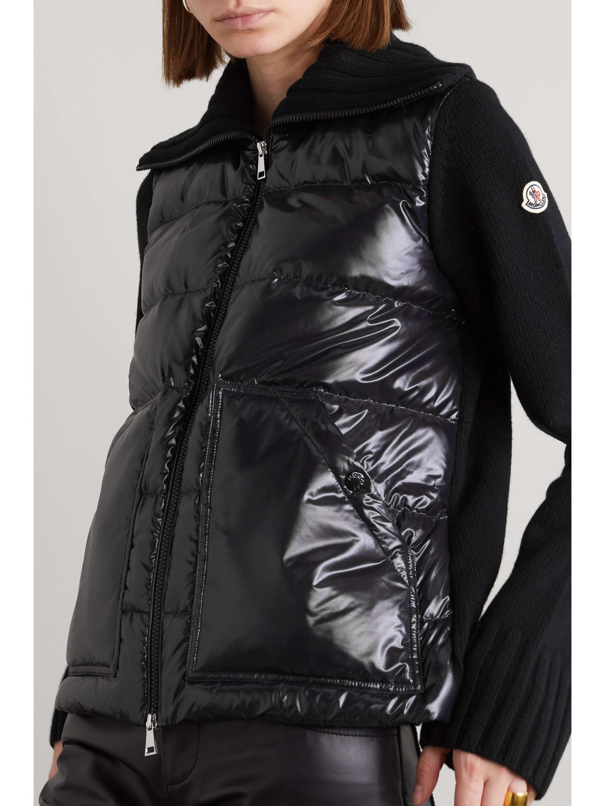 Black Wool and quilted glossed-shell 