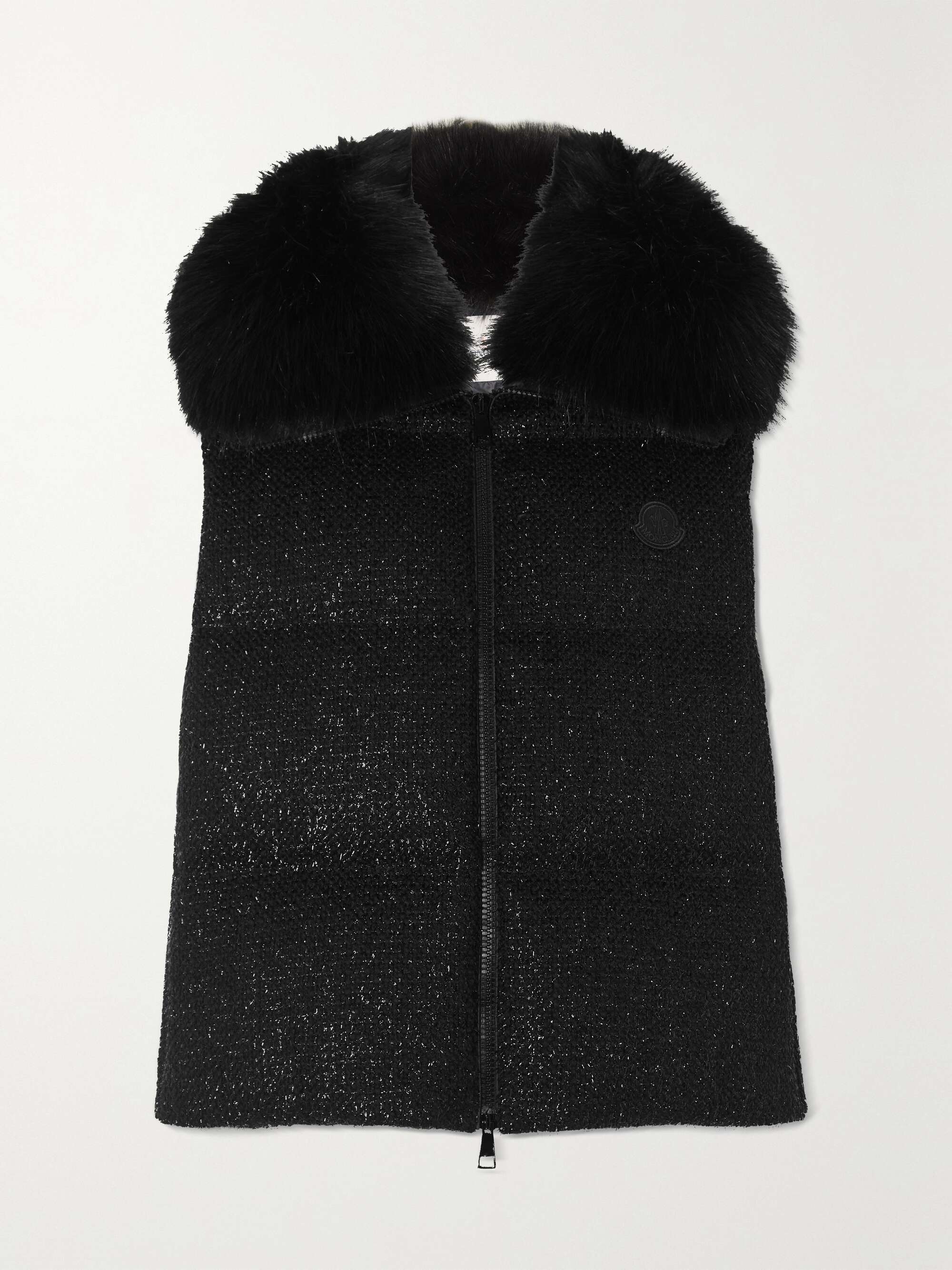 Carrelet faux fur trimmed quilted metallic wool blend tweed down vest black 00