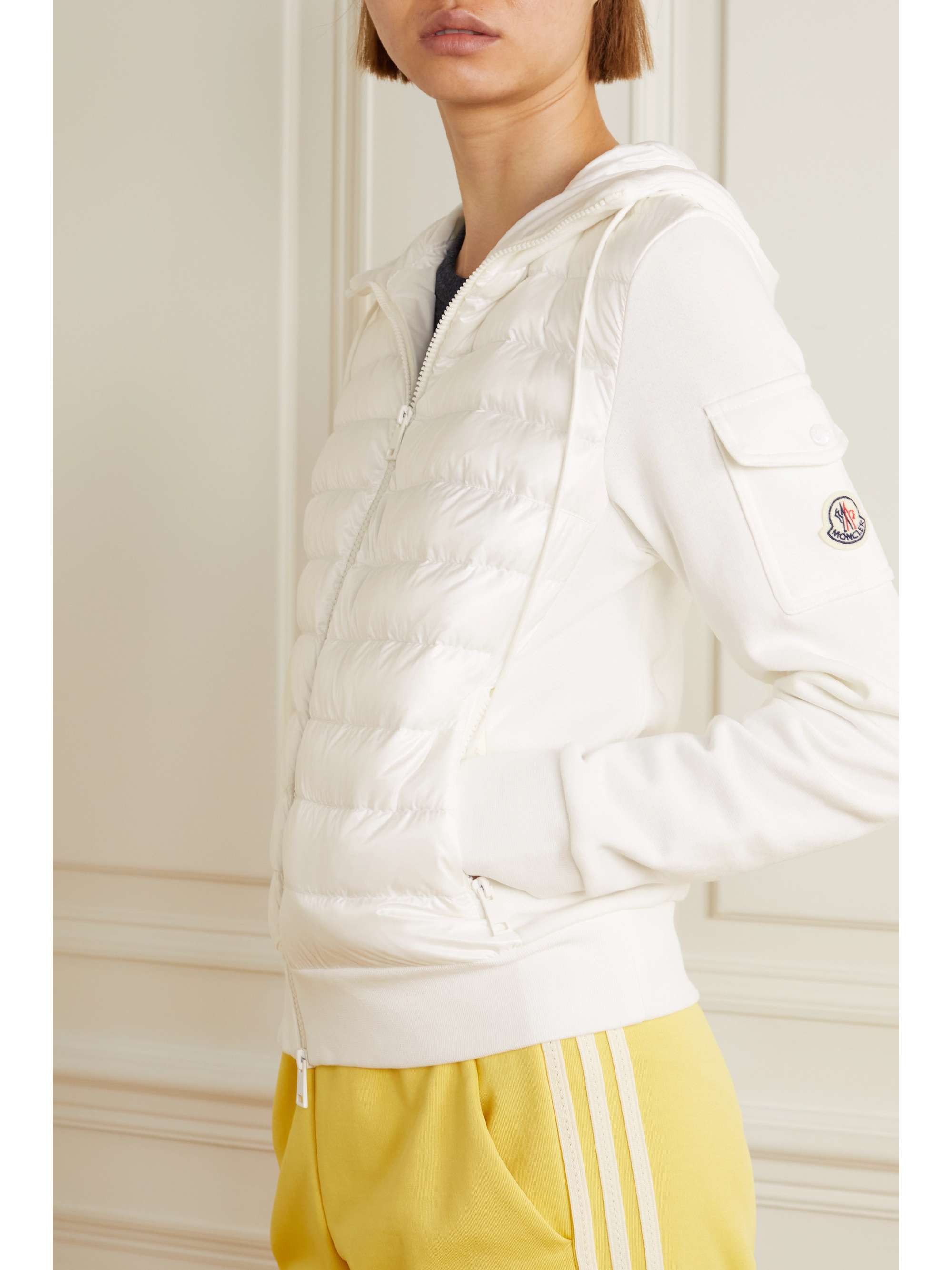MONCLER 拼接棉质混纺毛巾布绗缝软壳面料羽绒帽衫
