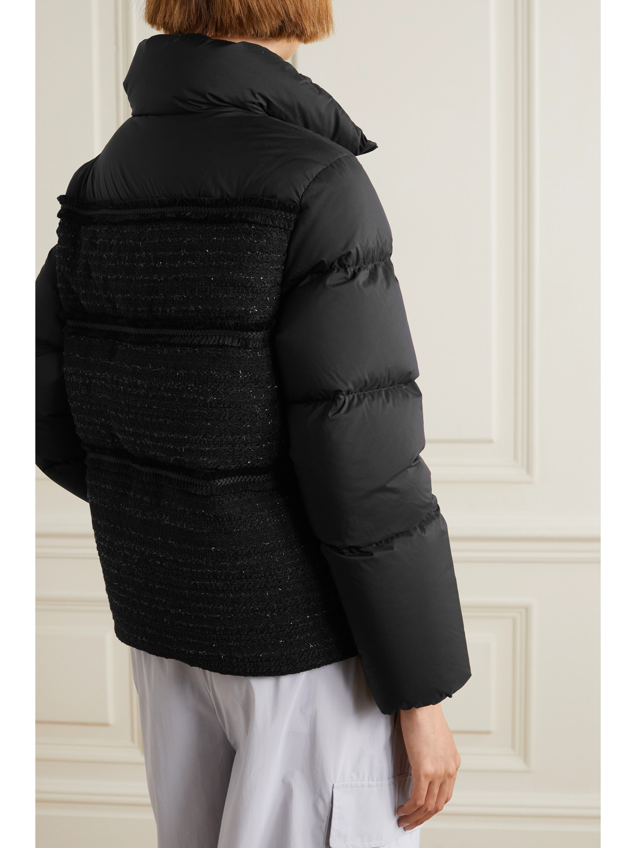 Moncler Aucun Quilted Tweed-lamé And Shell Down Jacket In Black