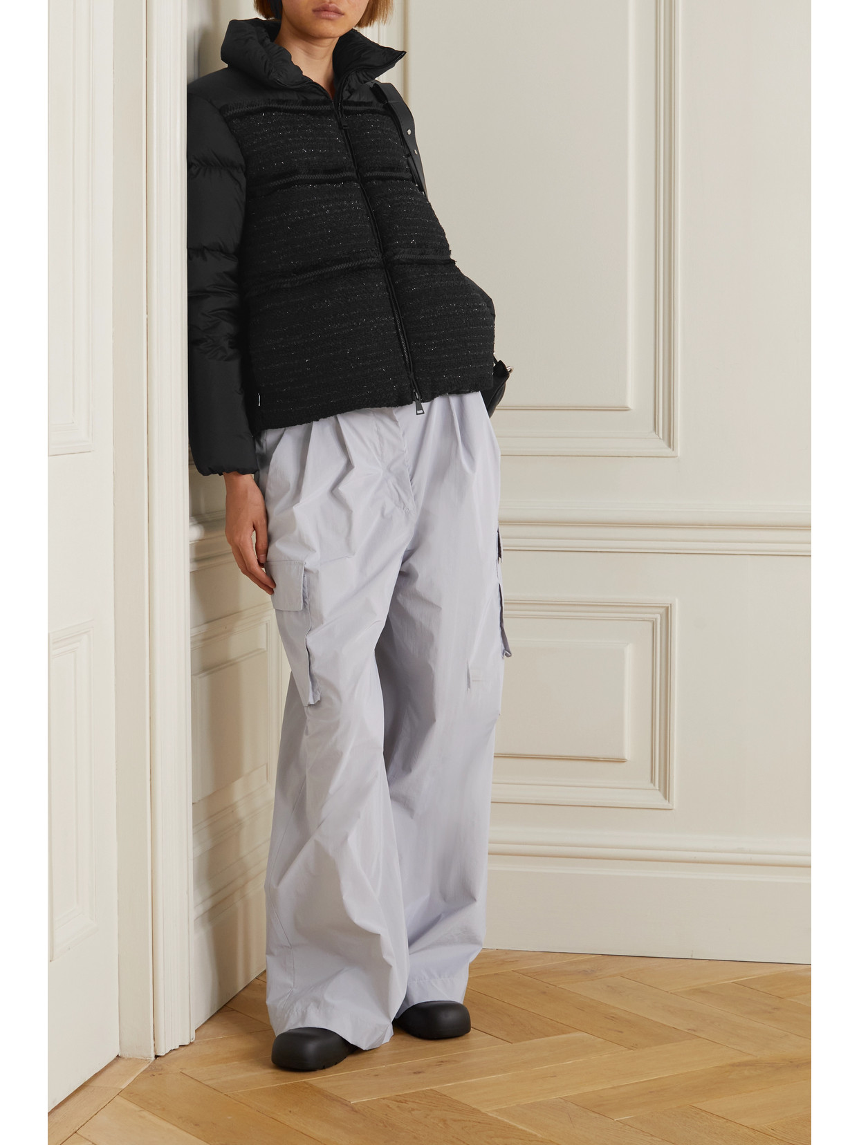 Moncler Aucun Quilted Tweed-lamé And Shell Down Jacket In Black