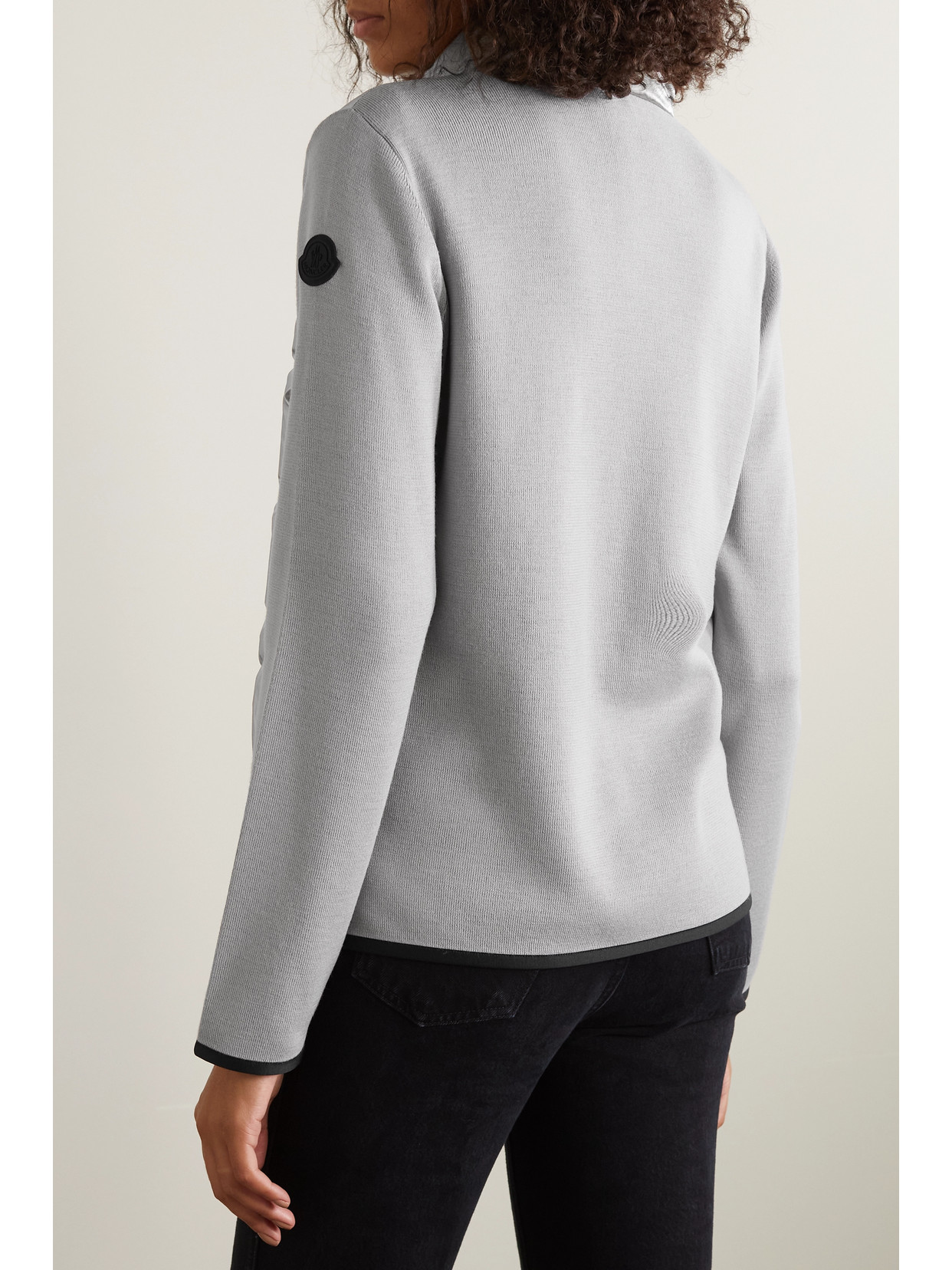 Moncler Paneled Wool-blend And Quilted Shell Down Jacket In Silver