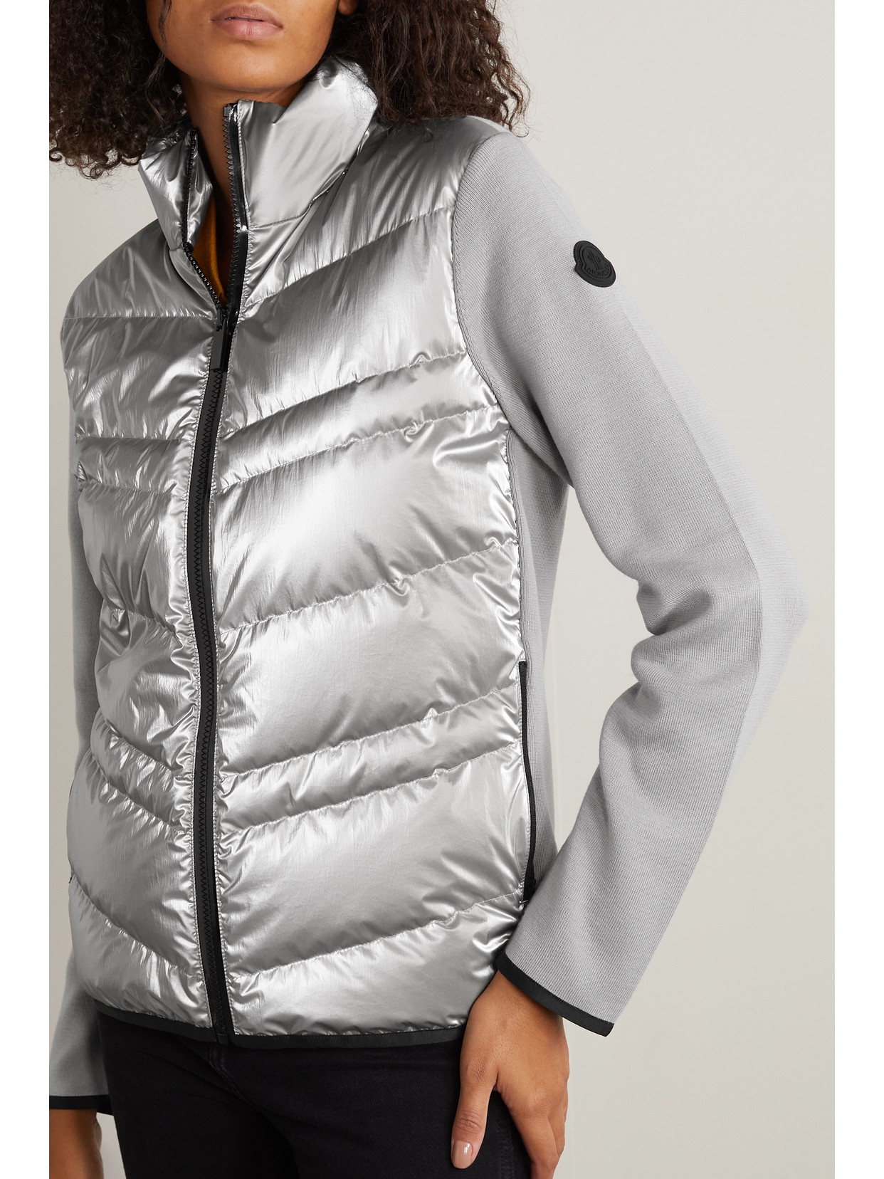 Moncler Paneled Wool-blend And Quilted Shell Down Jacket In Silver